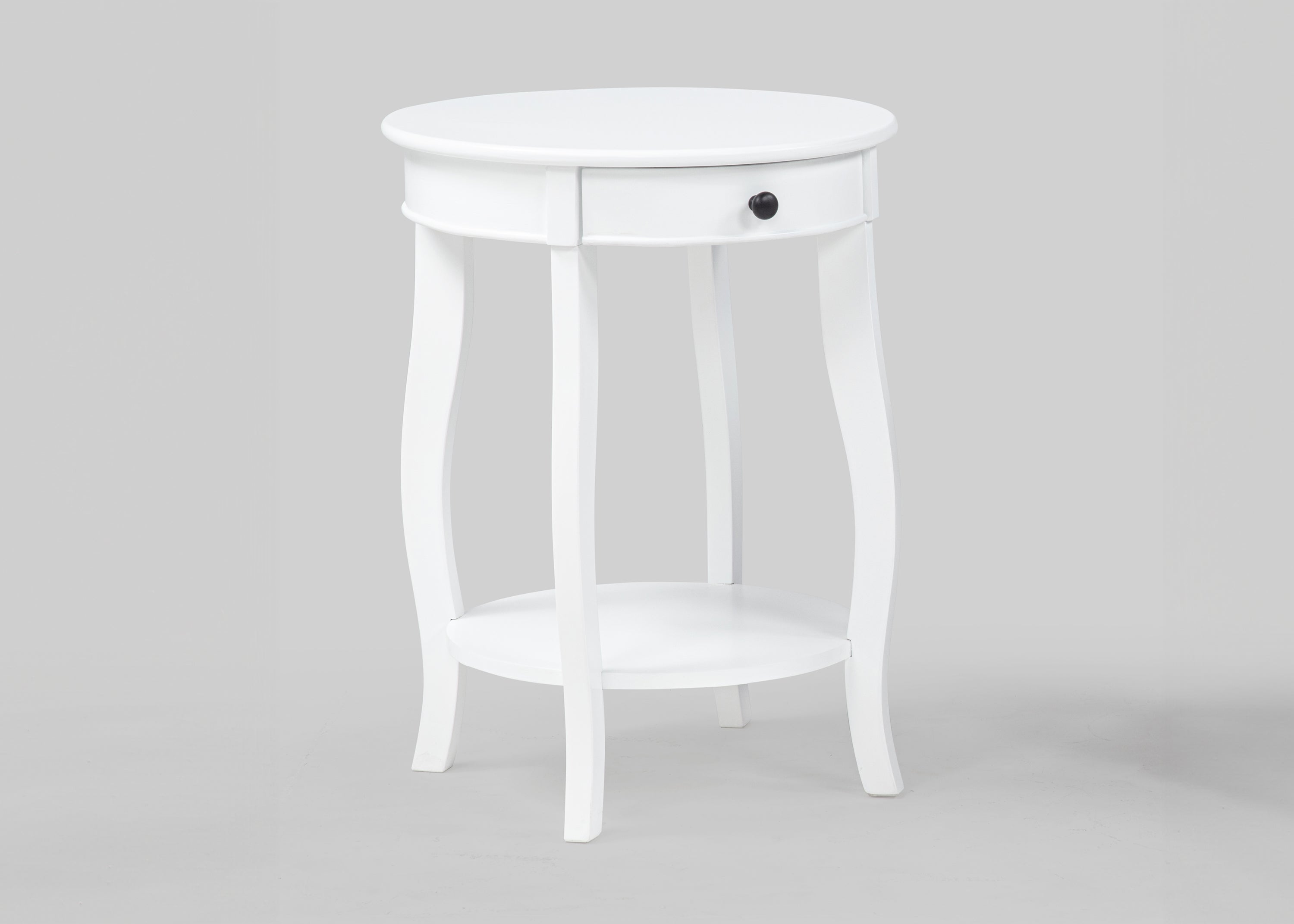 Jacie White Round Chairside Table with Drawer