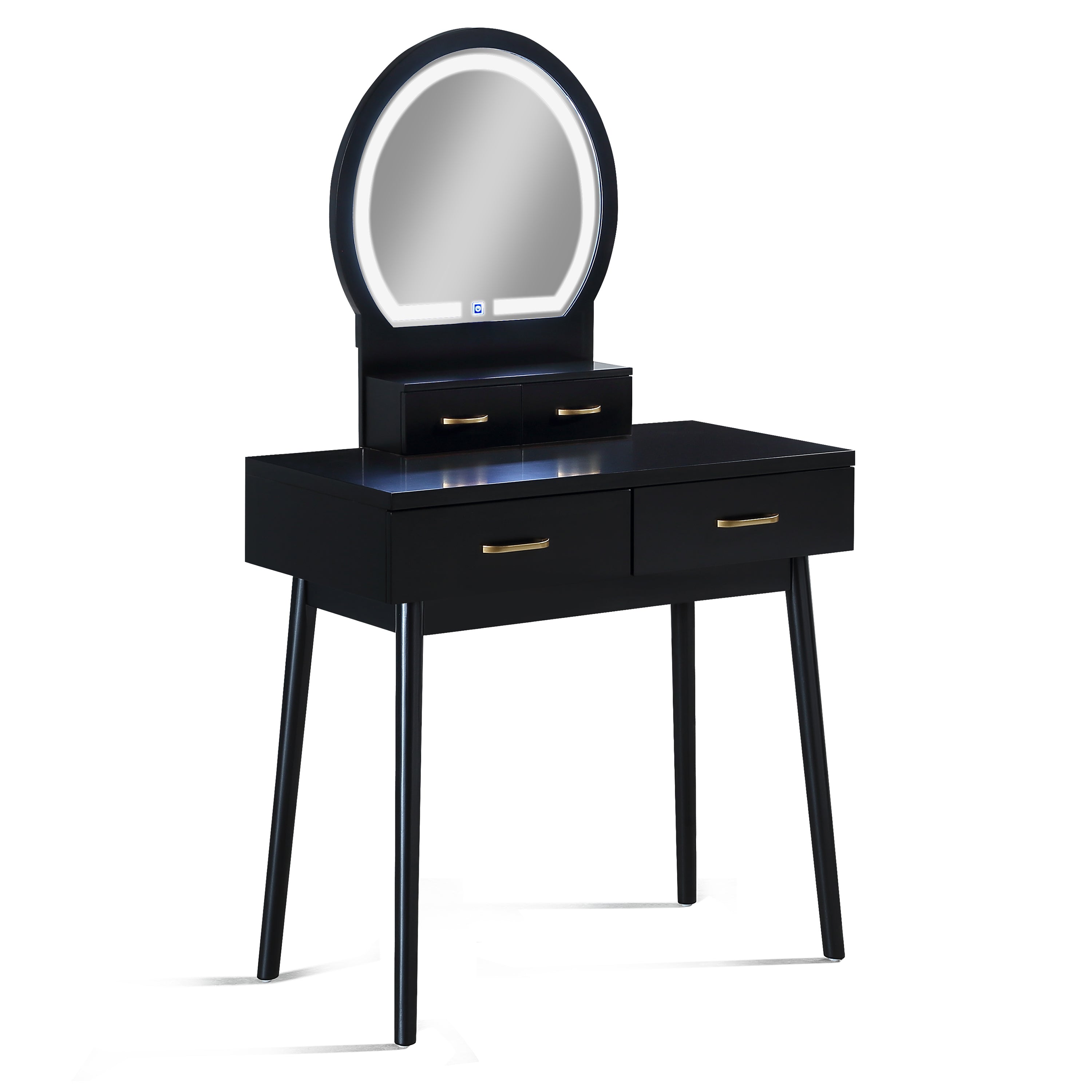 Cecilia Black Vanity Table with Lighted Mirror and Stool, view 2