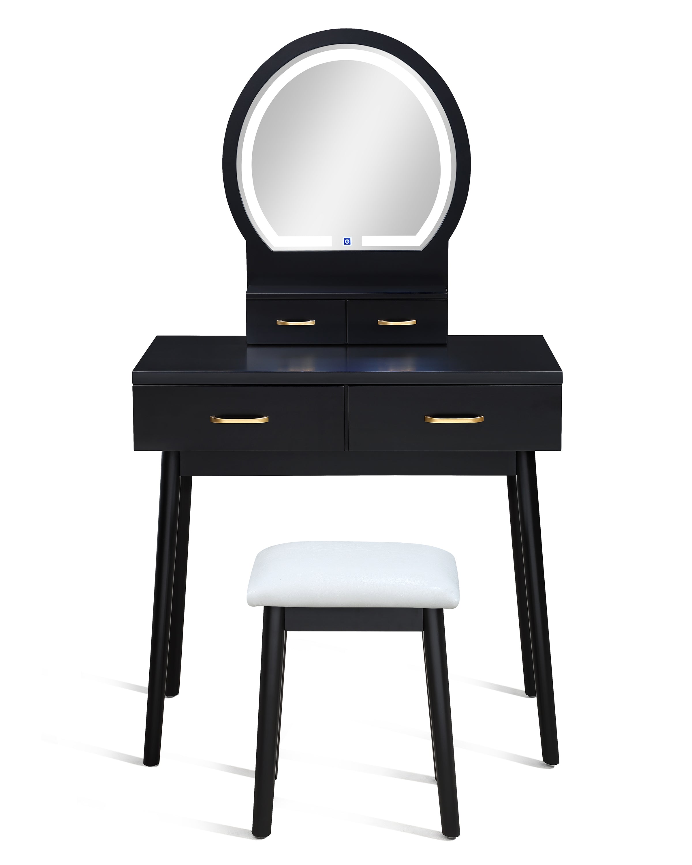 Cecilia Black Vanity Table with Lighted Mirror and Stool, view 3