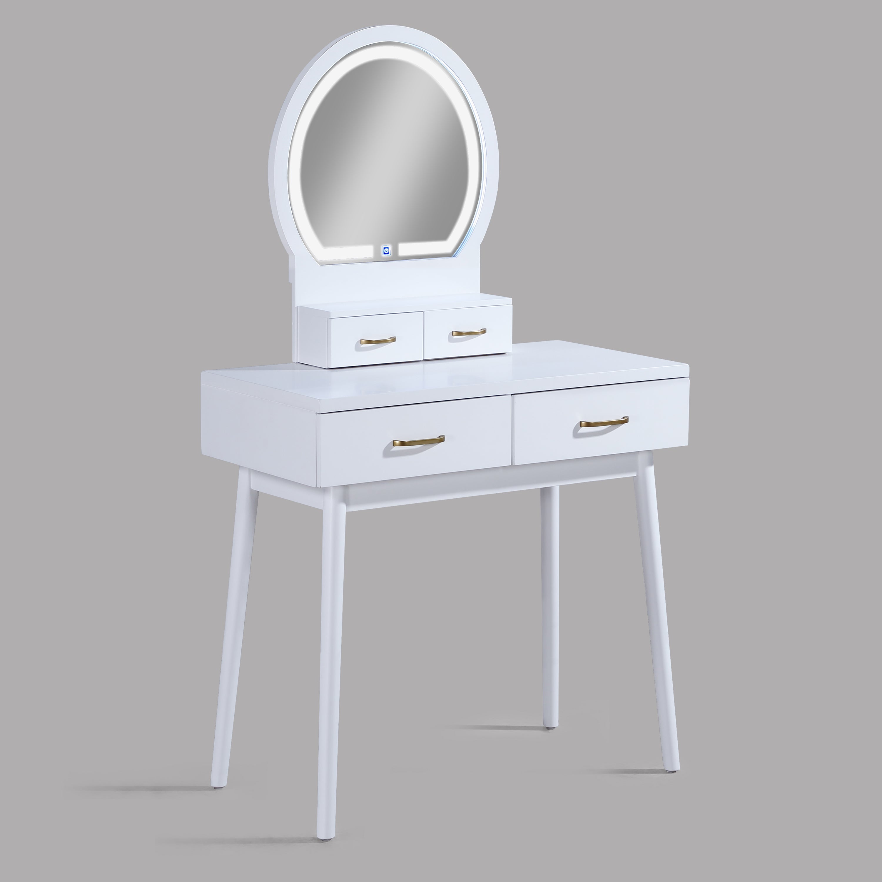 Cecilia White Vanity Table with Lighted Mirror and Stool, view 2