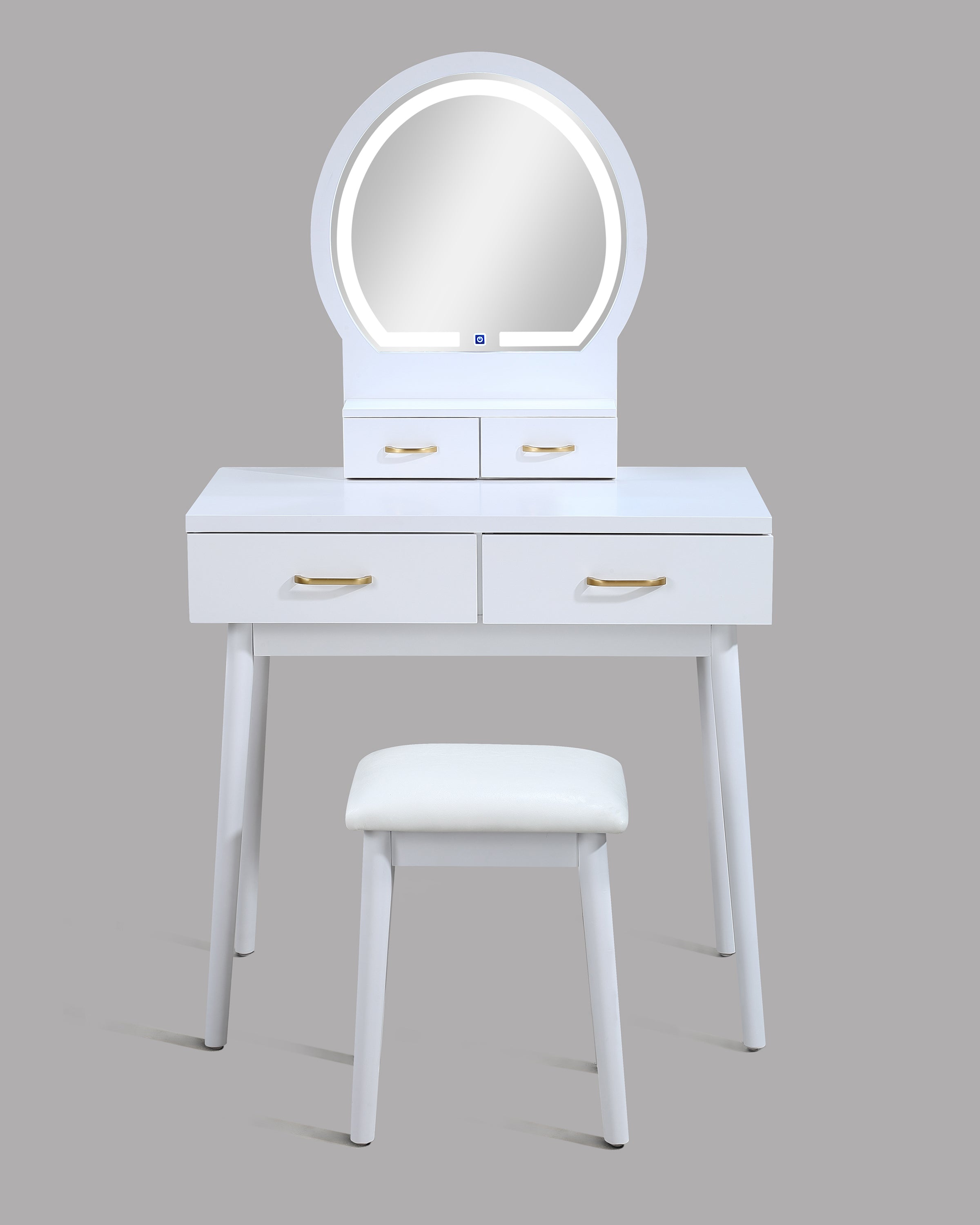 Cecilia White Vanity Table with Lighted Mirror and Stool, view 3