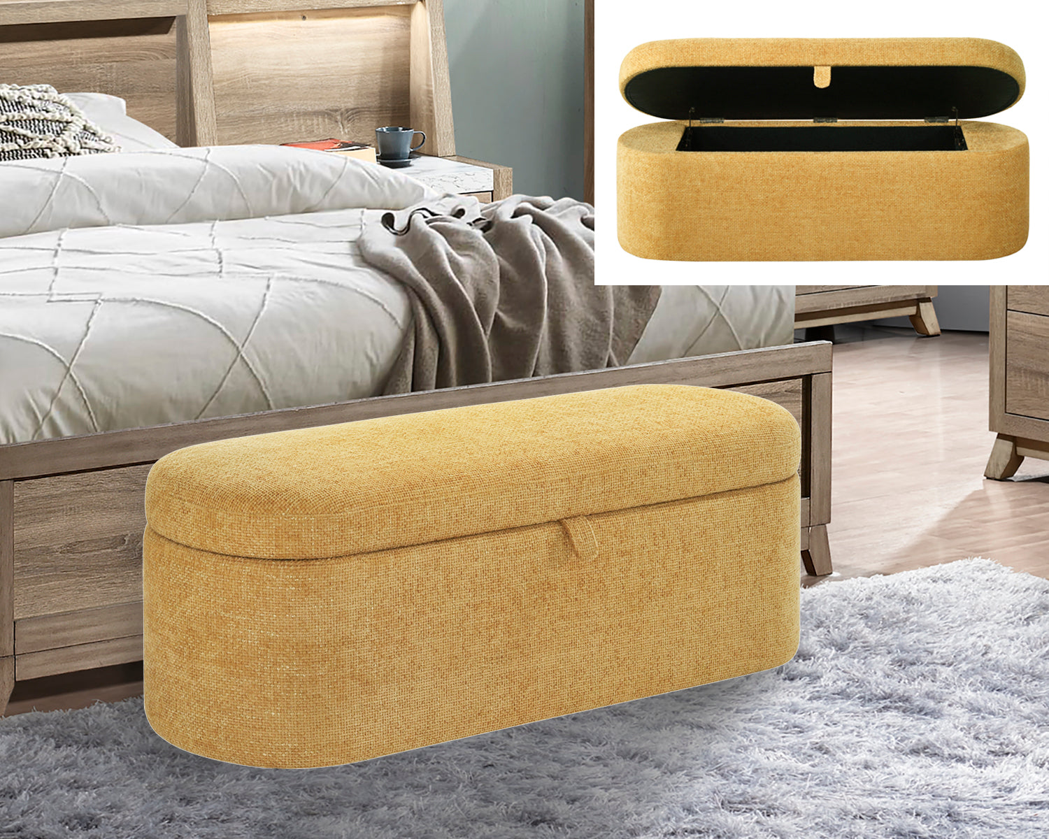 Philipa Gold Tweed Upholstered Storage Bench