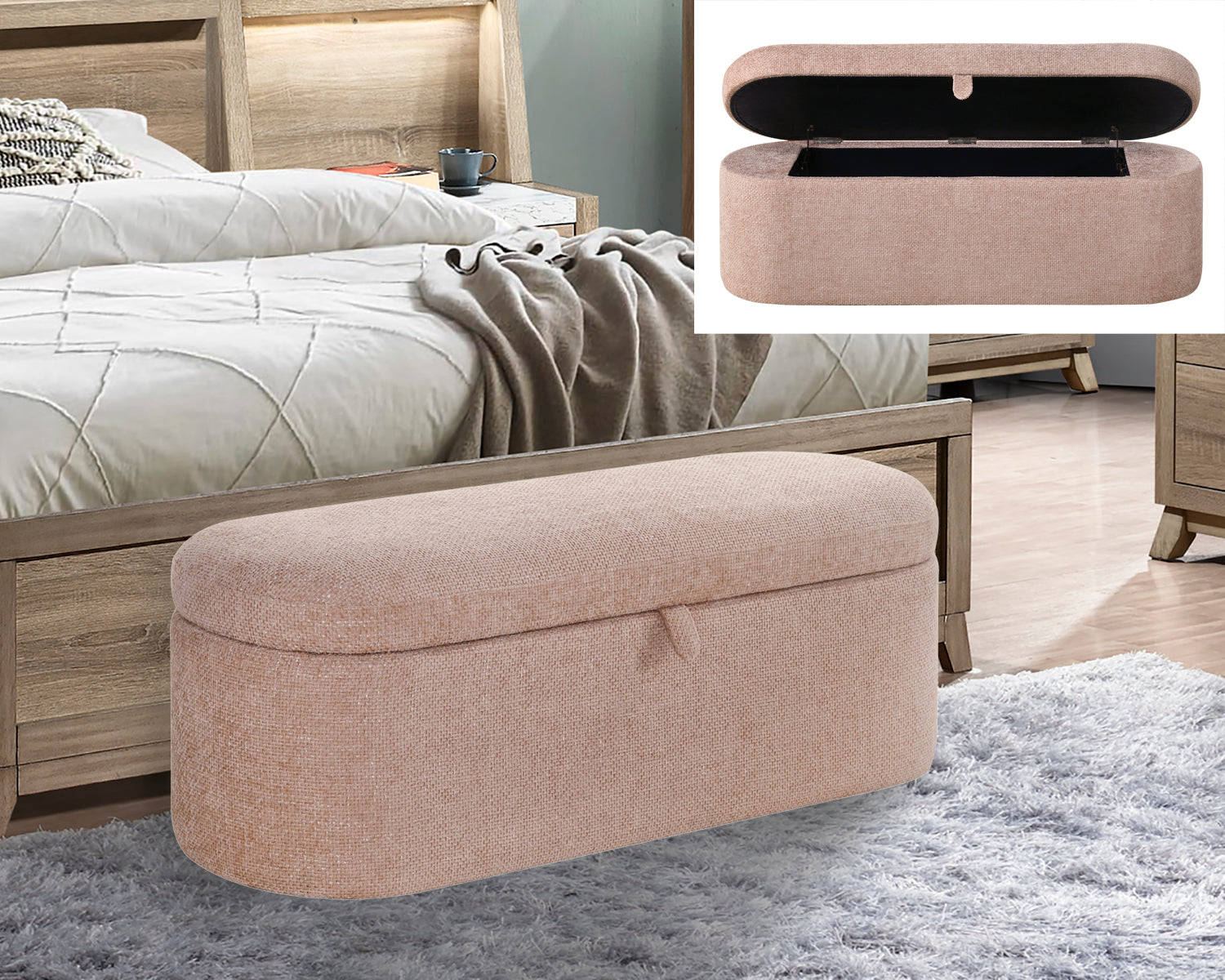 Philipa Mauve Tweed Upholstered Storage Bench