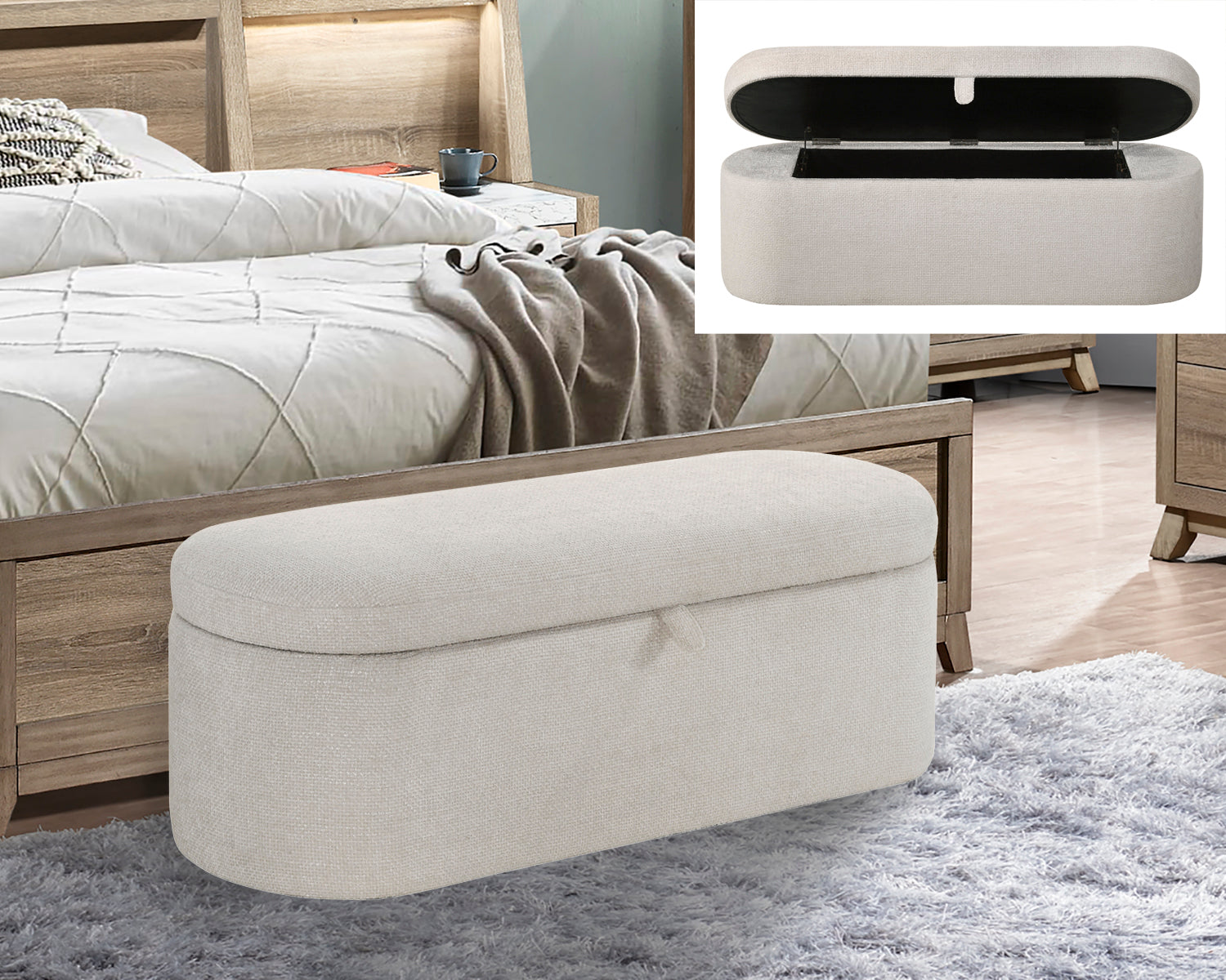 Philipa Oatmeal Tweed Upholstered Storage Bench