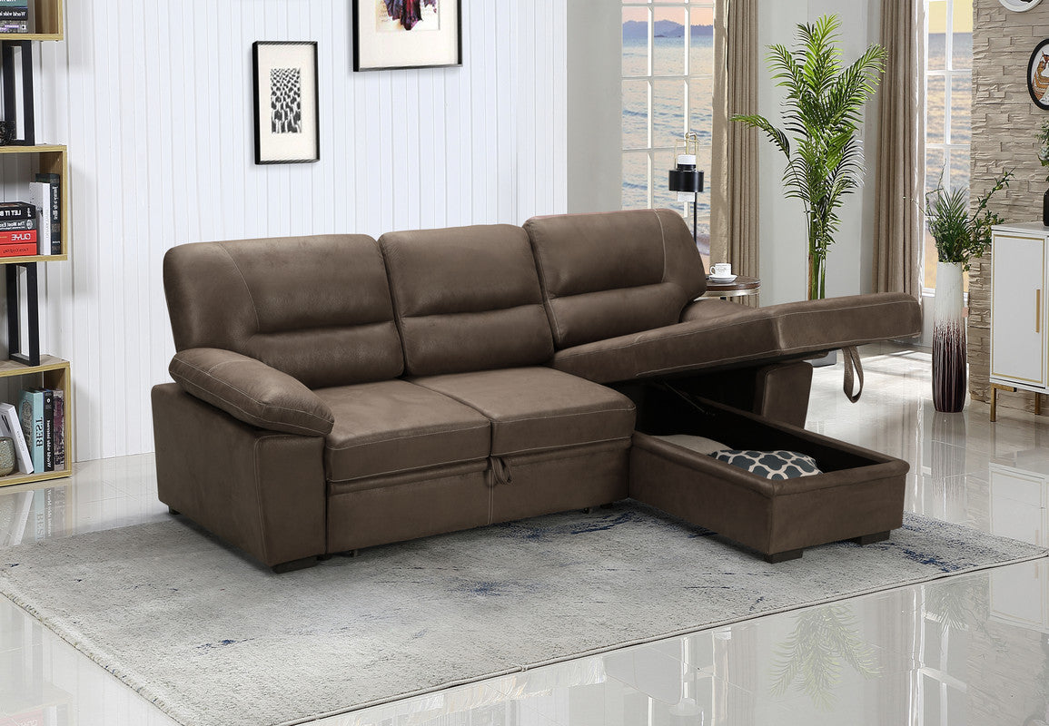 Kipling Saddle Brown Microfiber Reversible Sleeper Sectional