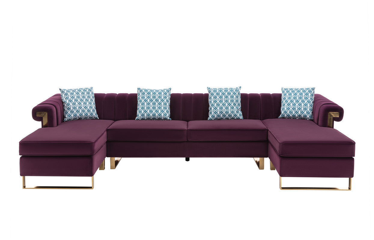 Maddie Purple Velvet 5-Seater Double Chaise Sectional Sofa