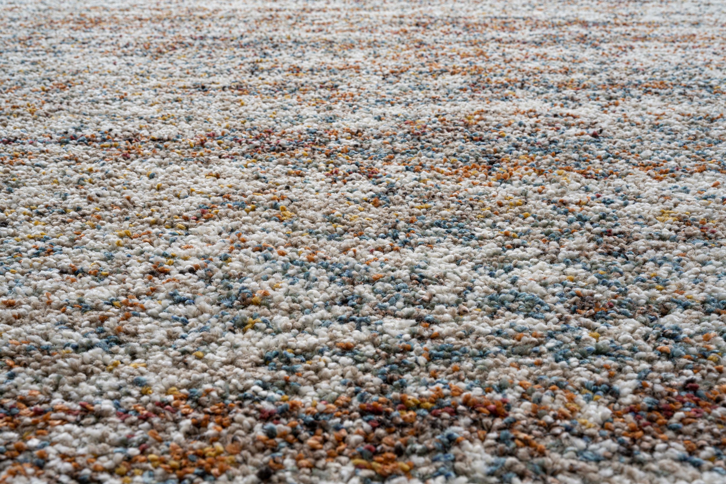 Ezra Ivory, Blue, Orange, and Rust Olefin Shag Area Rug 8x10