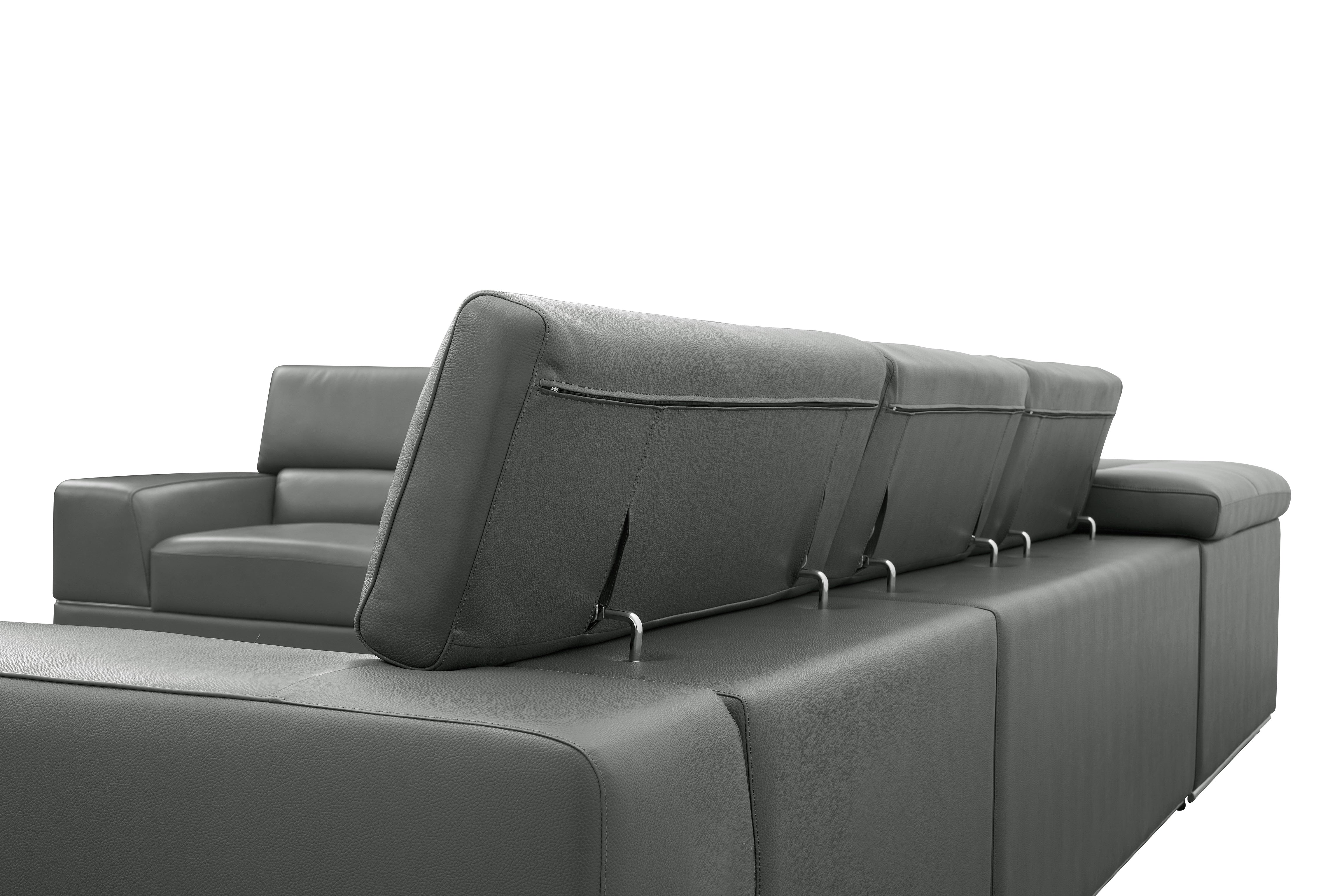 Nella Dark Gray Italian Leather Match Sectional with Chaise, view 7