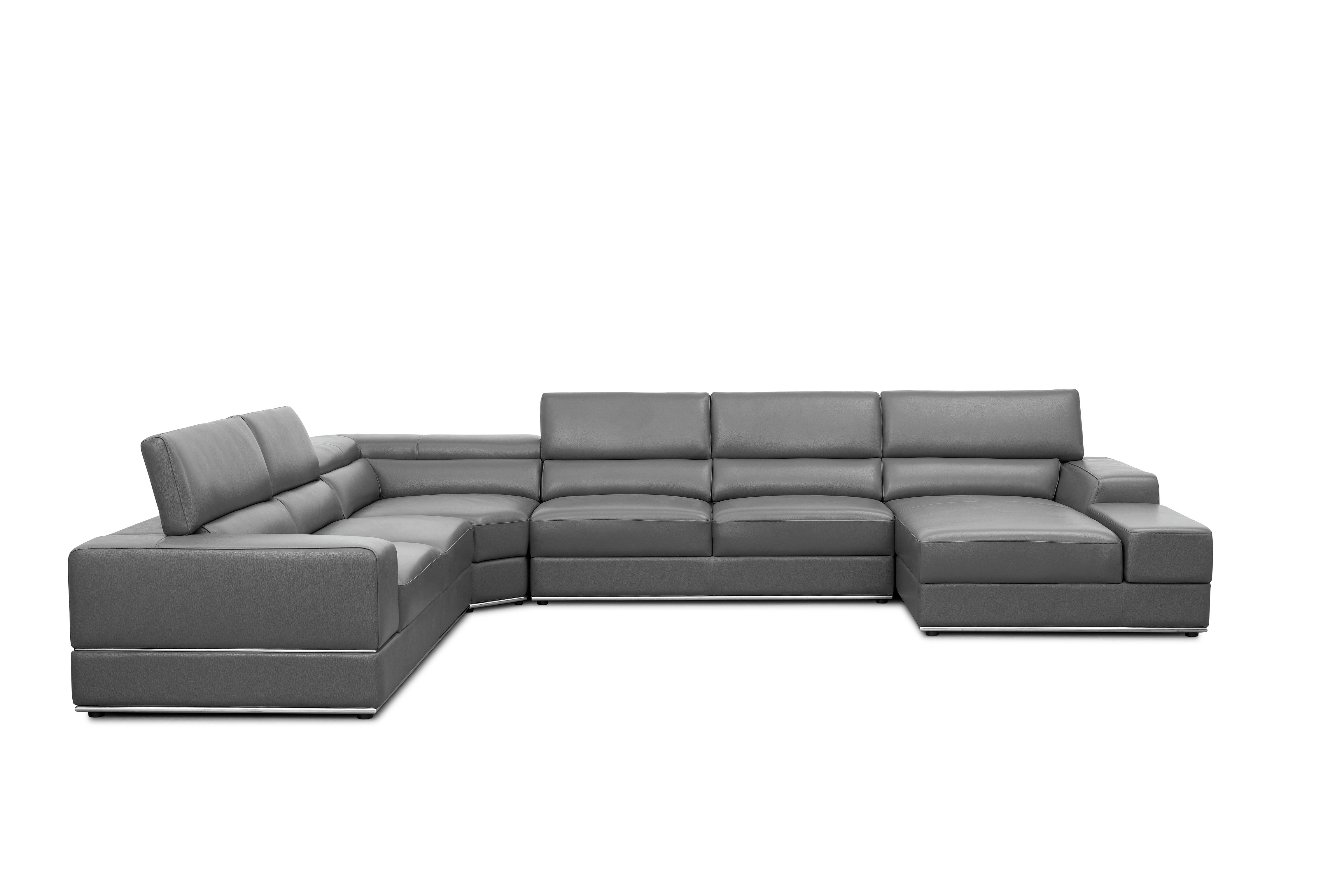 Nella Dark Gray Italian Leather Match Sectional with Chaise, view 3