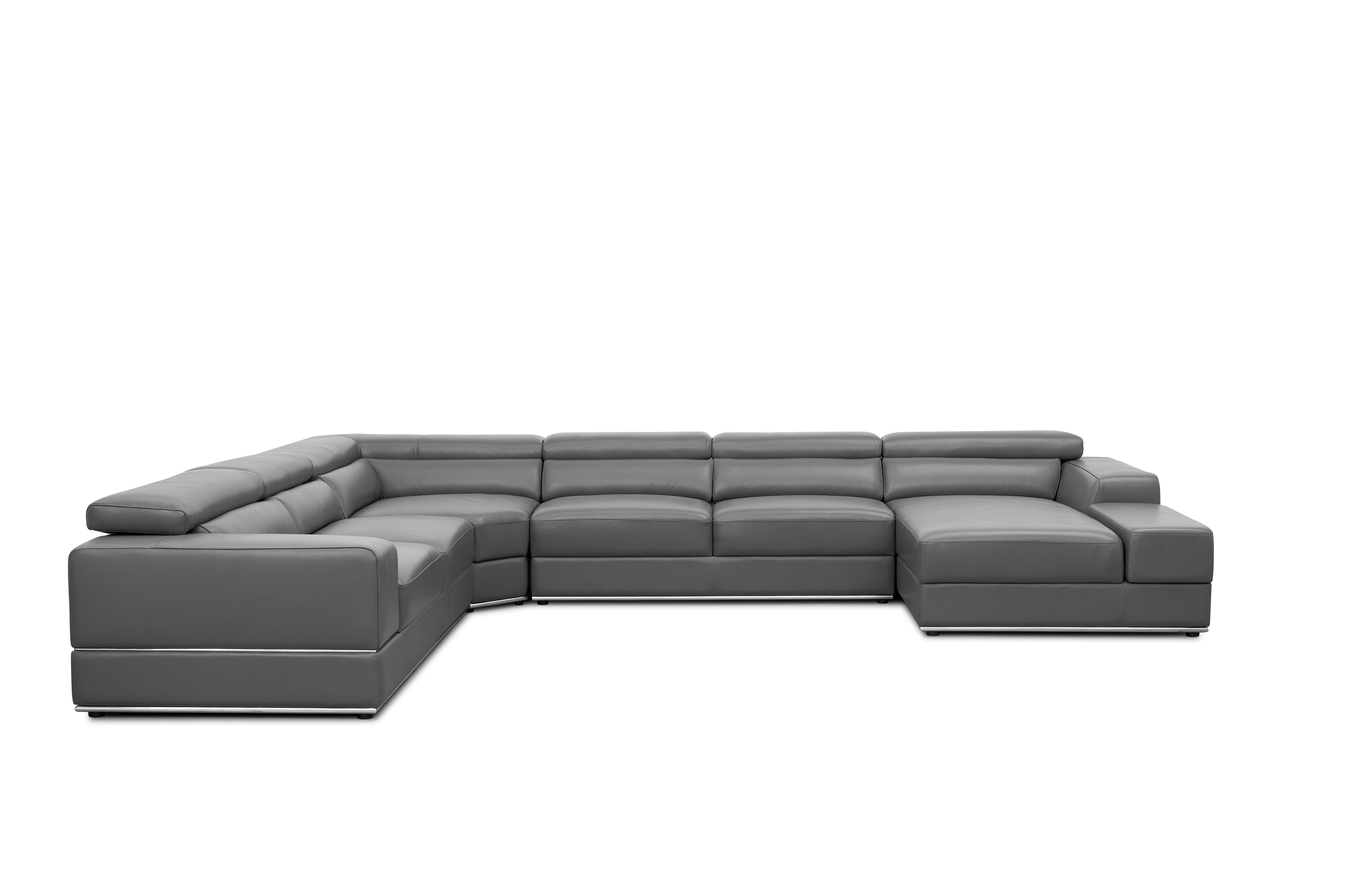 Nella Dark Gray Italian Leather Match Sectional with Chaise, view 4
