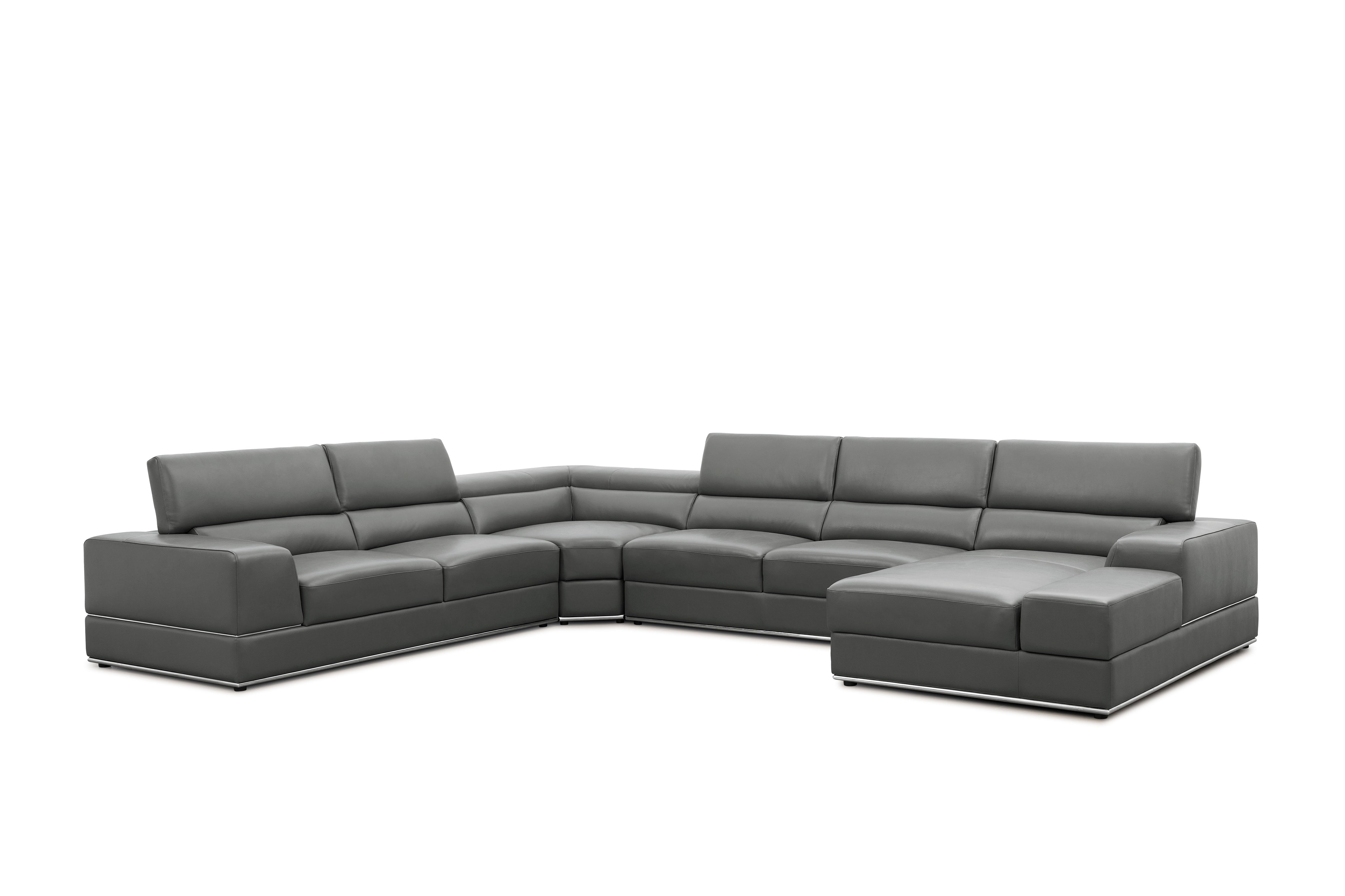 Nella Dark Gray Italian Leather Match Sectional with Chaise, view 2