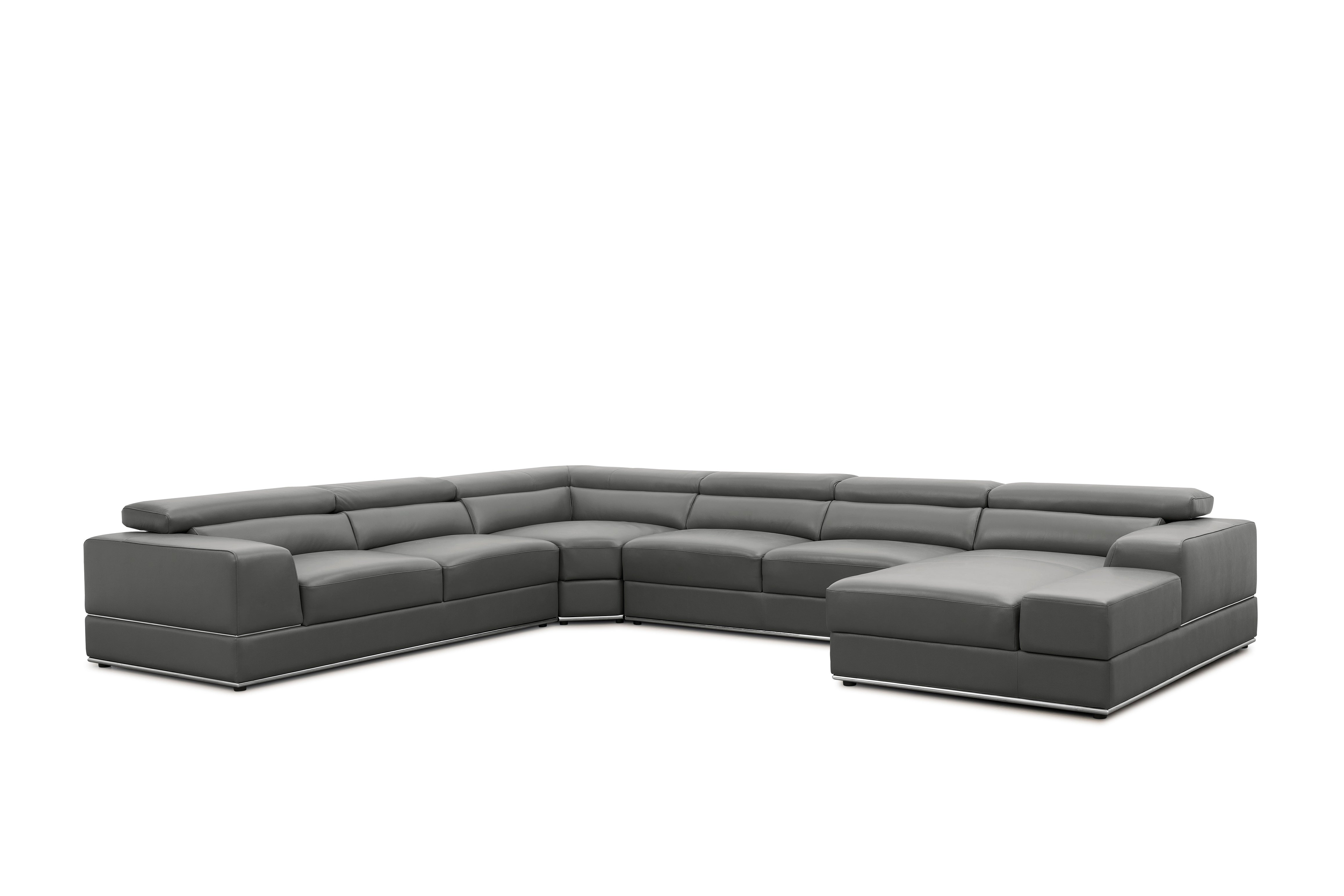 Nella Dark Gray Italian Leather Match Sectional with Chaise, view 5