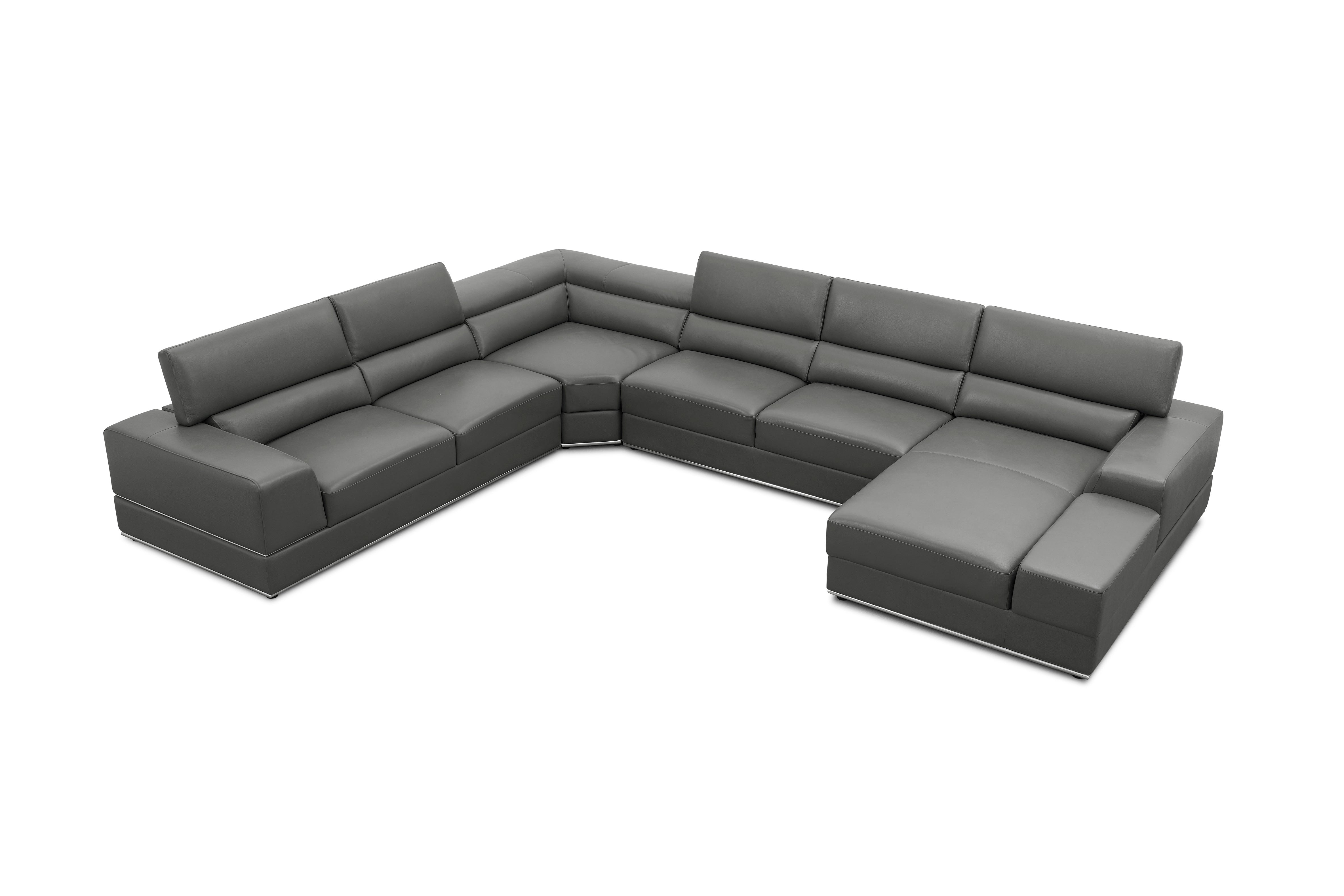 Nella Dark Gray Italian Leather Match Sectional with Chaise, view 6