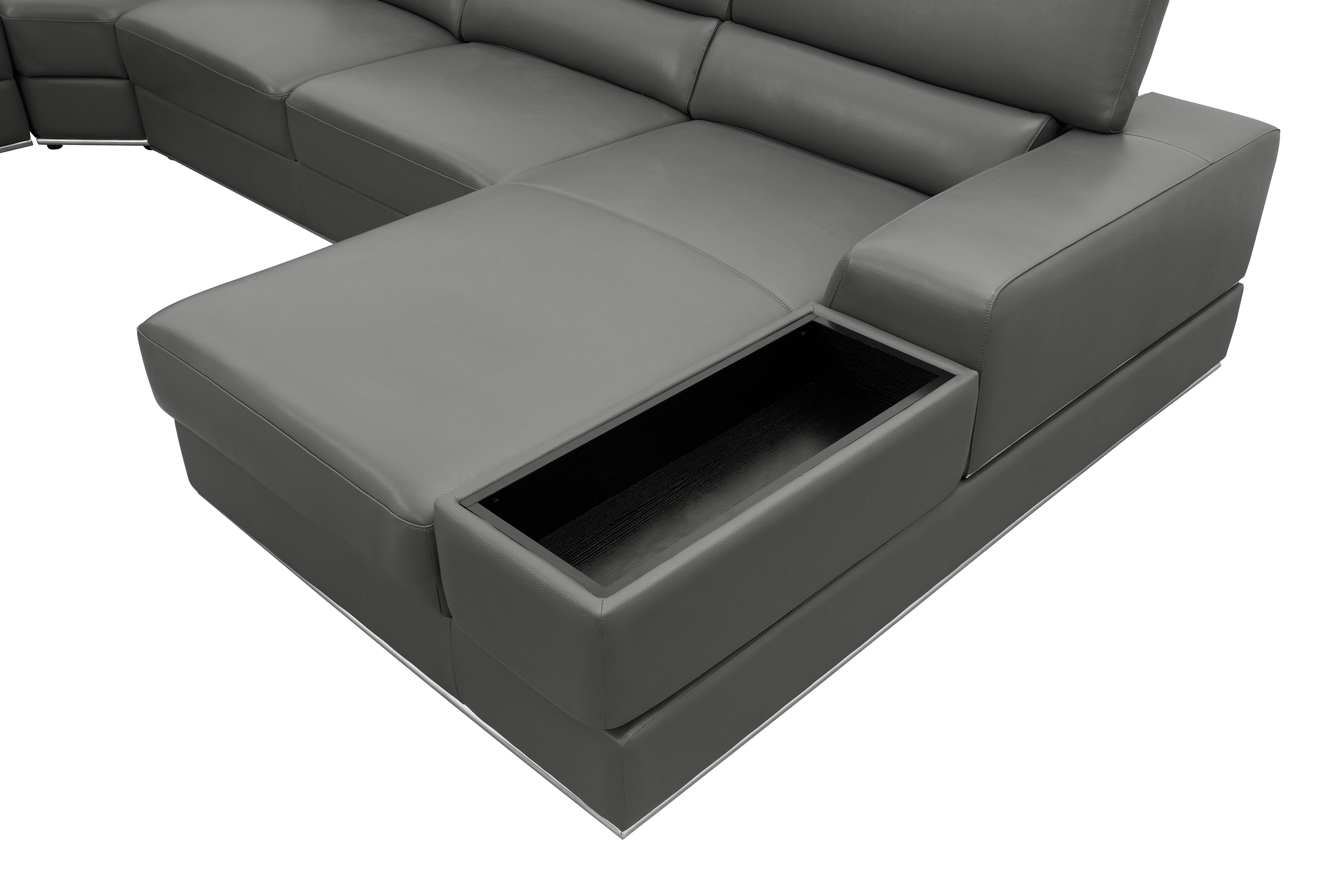 Nella Dark Gray Italian Leather Match Sectional with Chaise, view 10