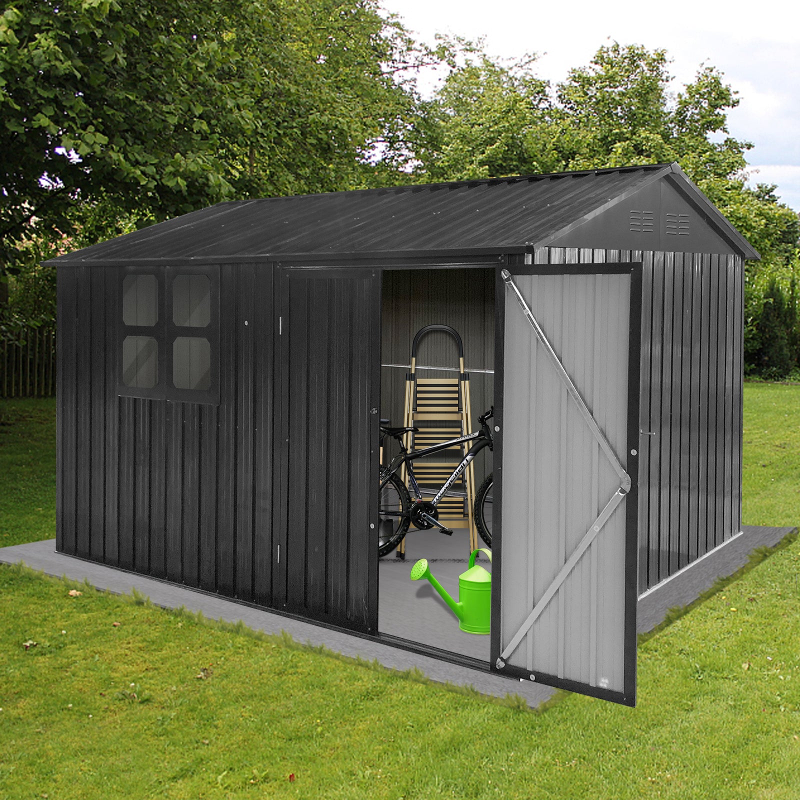 Metal garden sheds 10ftx8ft outdoor storage sheds Dark-grey with window
