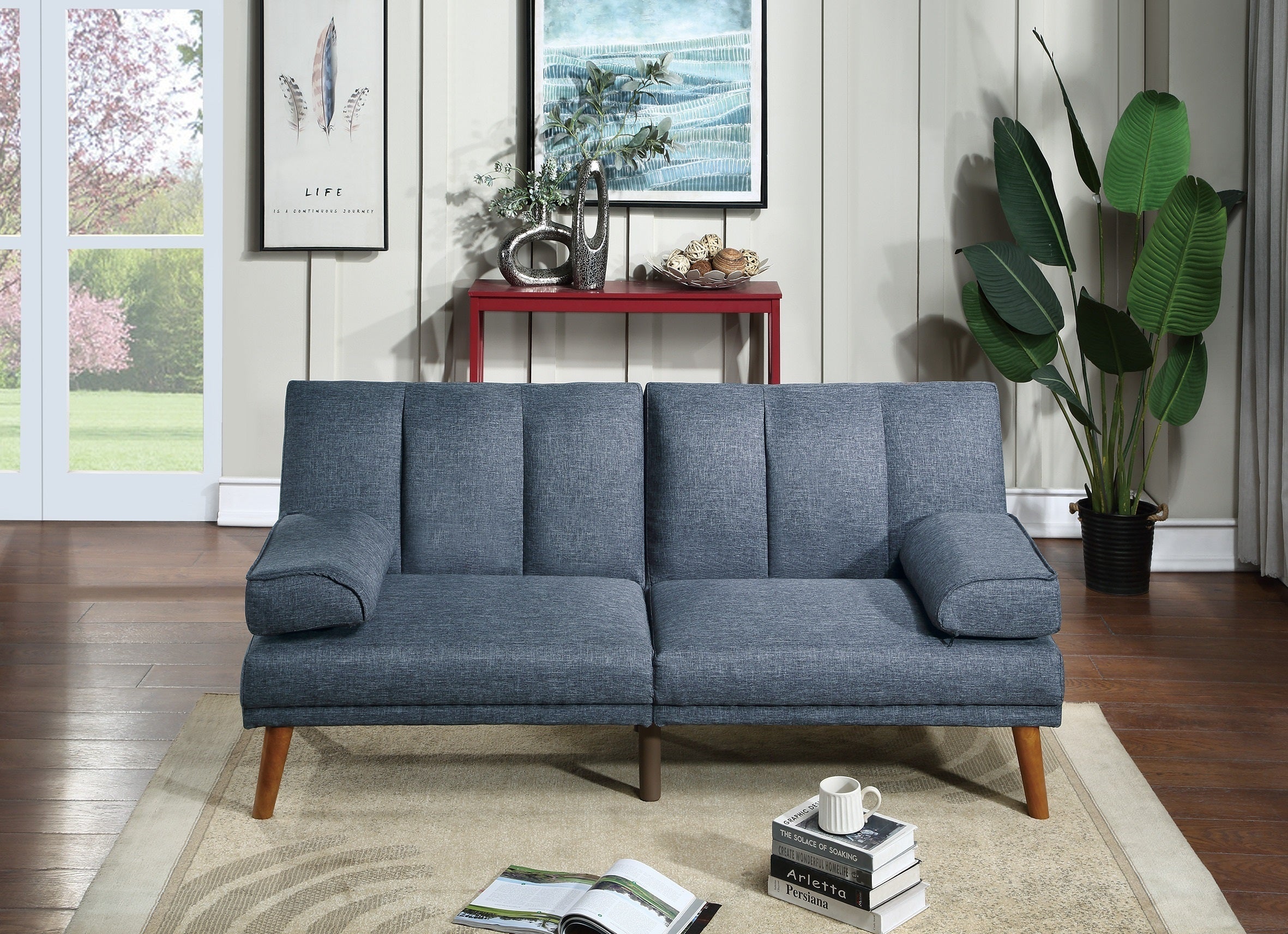 Navy Color 2pc Sectional w/ Solid wood Legs
