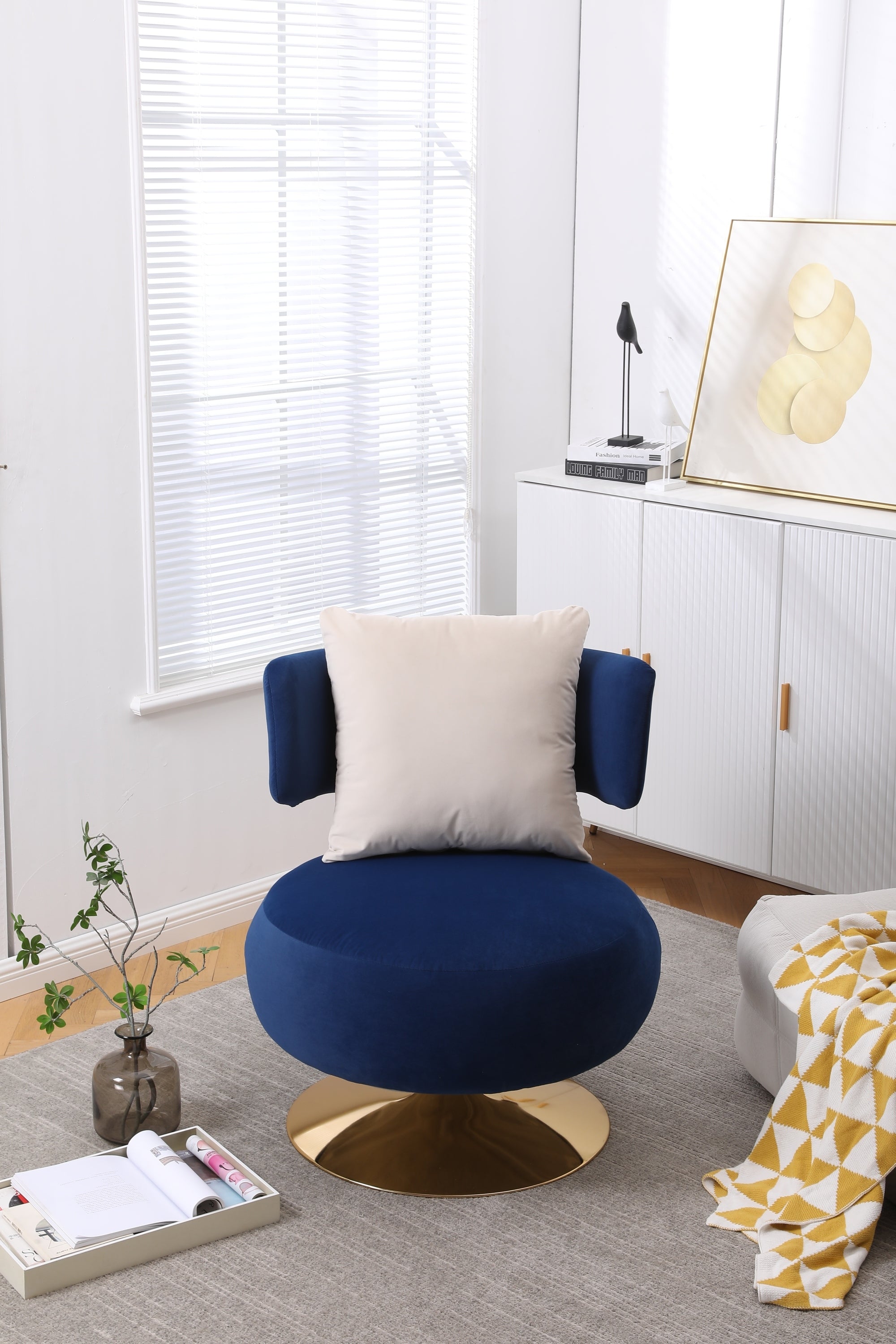 Swivel Accent Chair Armchair, Round Barrel Chair in Fabric for Living Room Bedroom