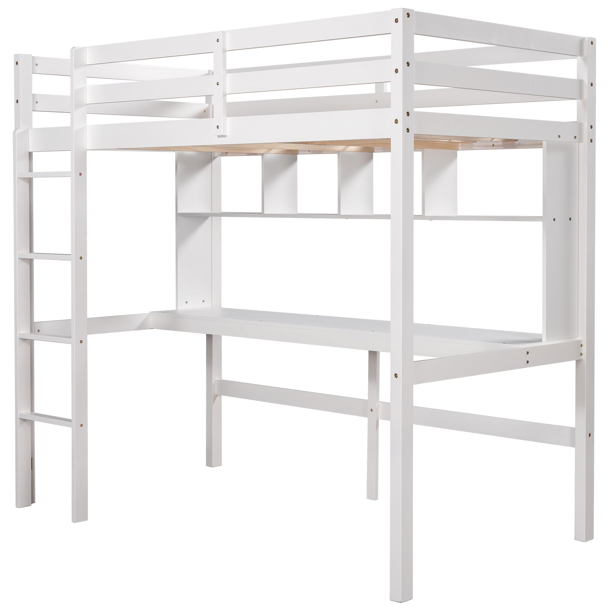 Twin Size Loft Bed with Convenient Desk, Shelves, and Ladder, White(Similar SKU:SM001302AAK)