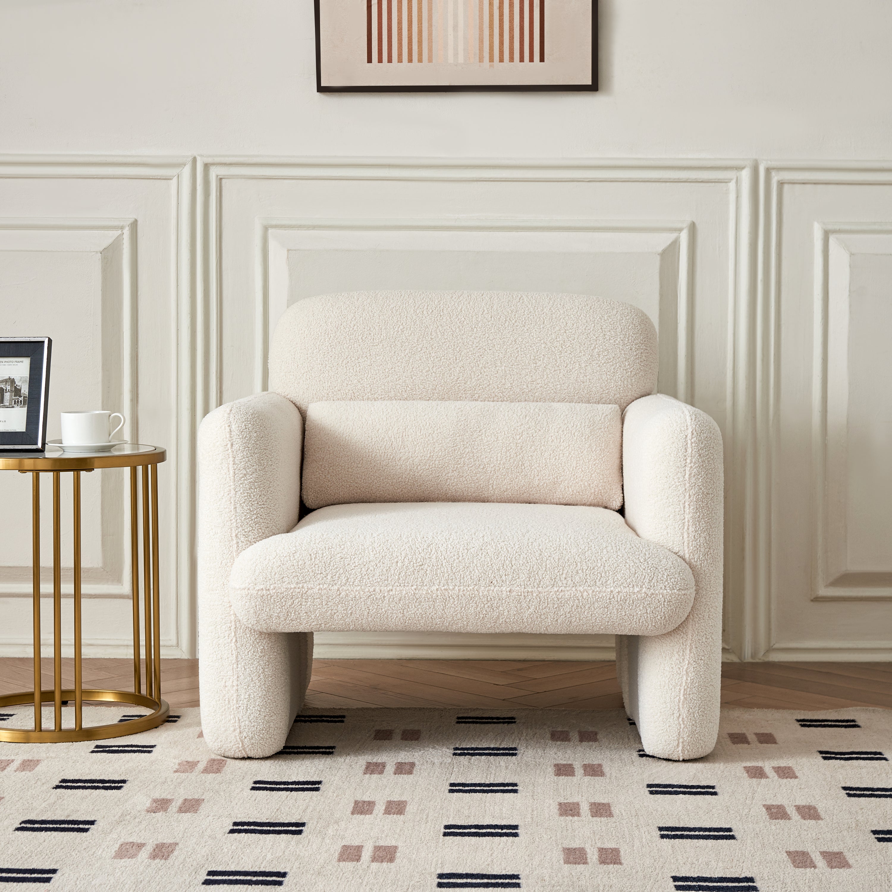 Best-Selling 34' Boucle Cloud Accent Chair, Curved Back Single Armchair, Plush Upholstered, Tool-Free Assembly, Space-Saving for Small Apartments, Office & Bedroom
