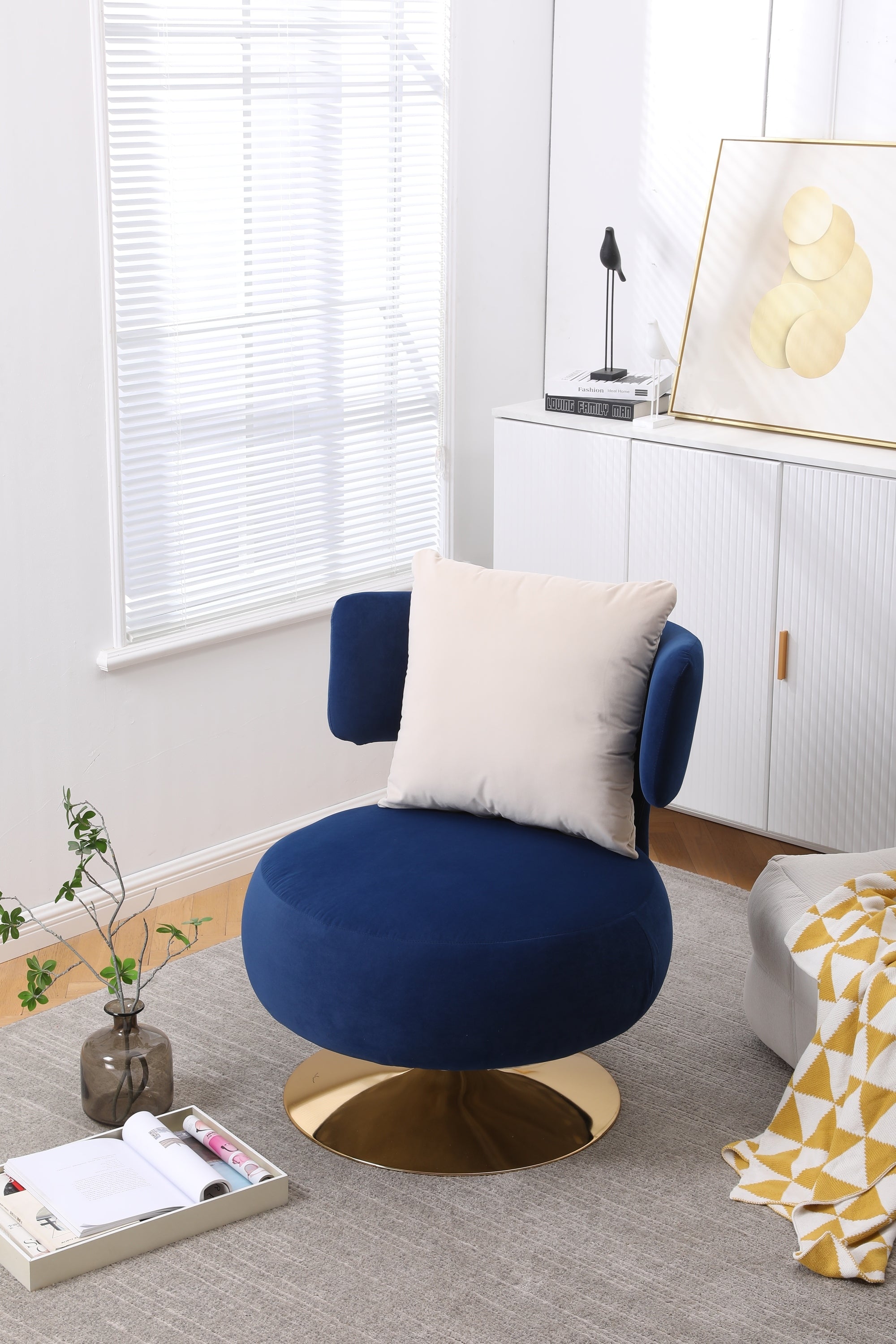 Swivel Accent Chair Armchair, Round Barrel Chair in Fabric for Living Room Bedroom