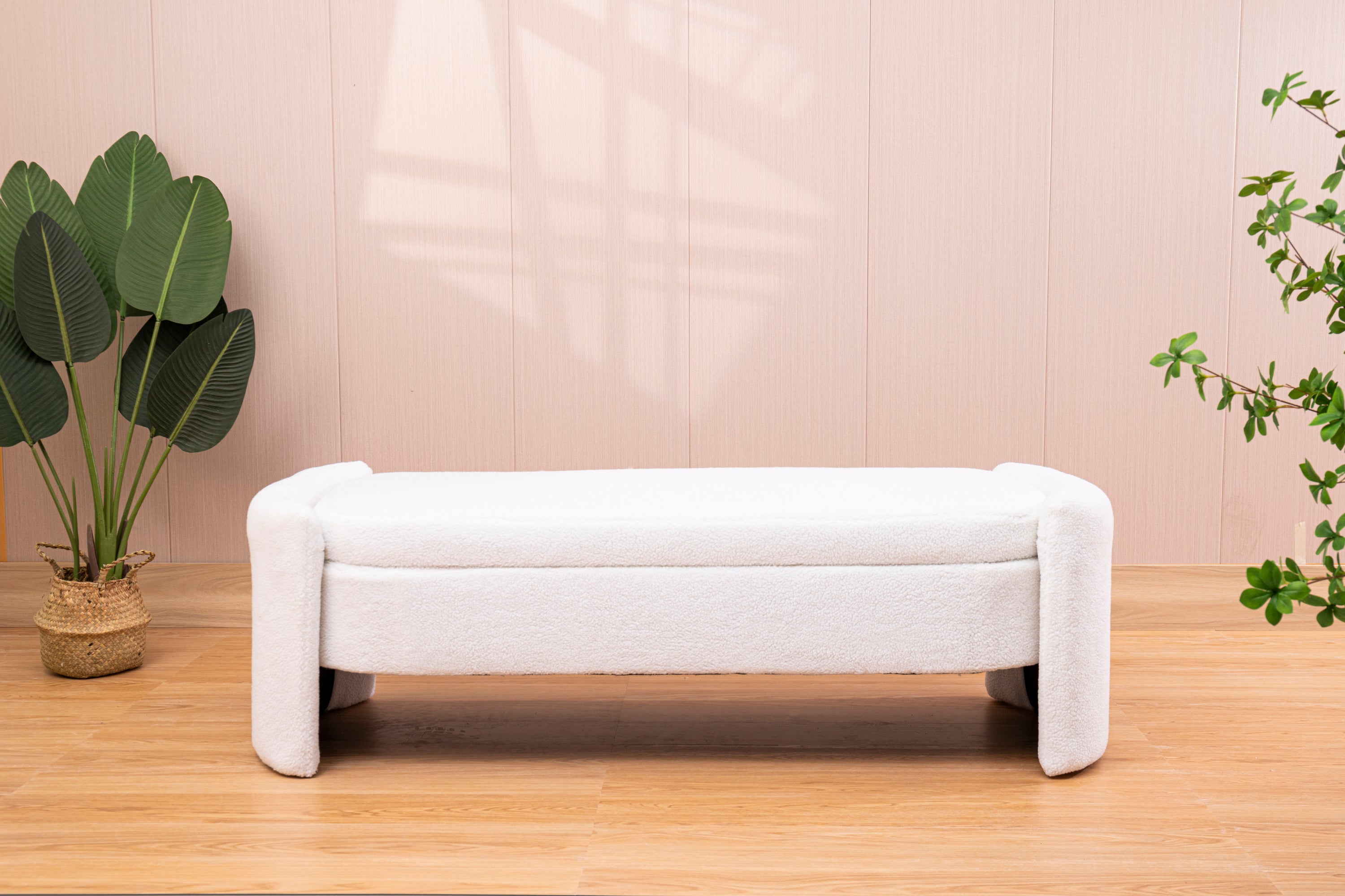 Footstool with storage function  beige teddy fabric  suitable for hallway bedroom living room