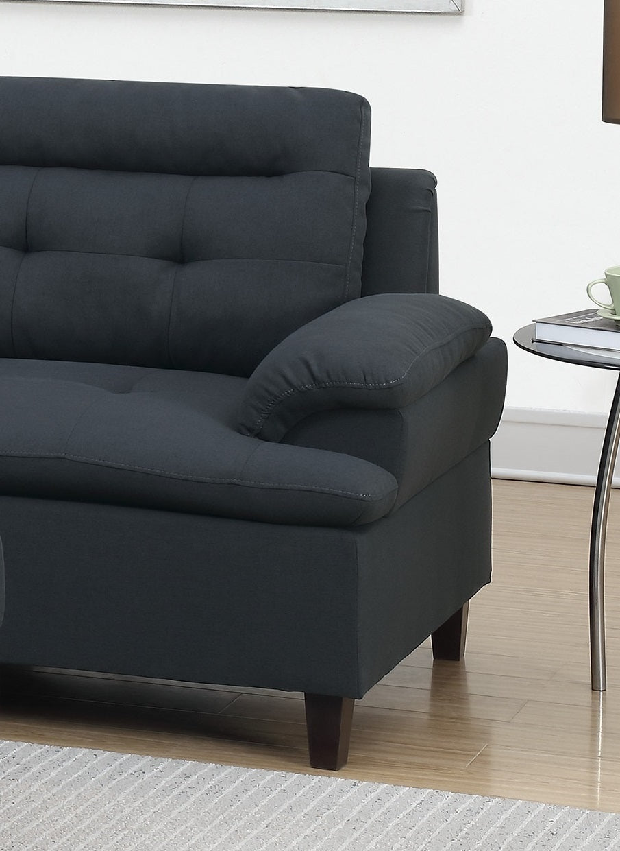 Black Linen Cushion Sectional w Ottoman