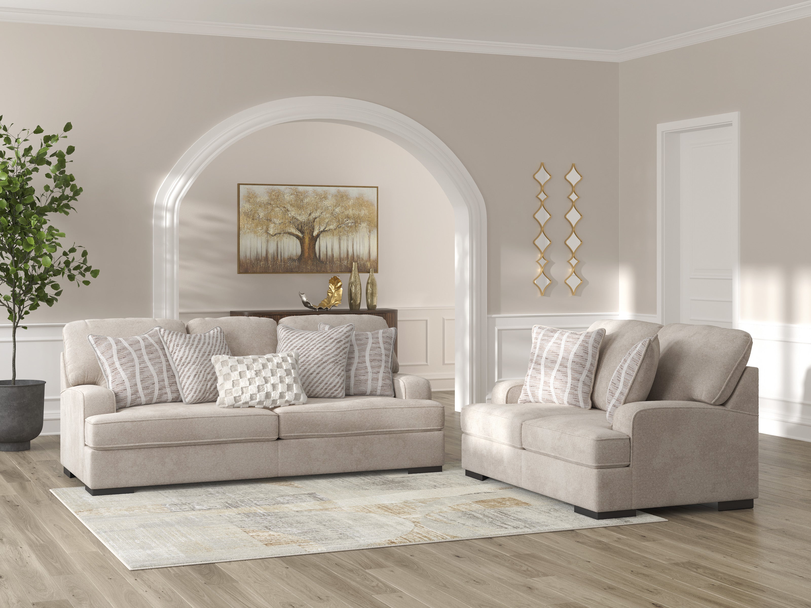 Ashley High Profile Taupe Sofa and Loveseat Set