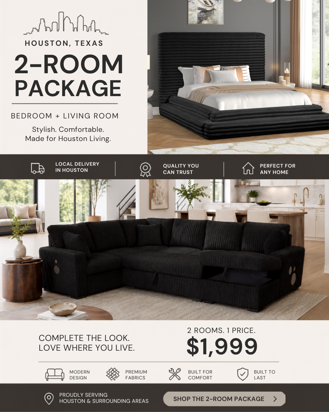 MIDNIGHT CORDUROY OVERSIZED 2 ROOM PACKAGE