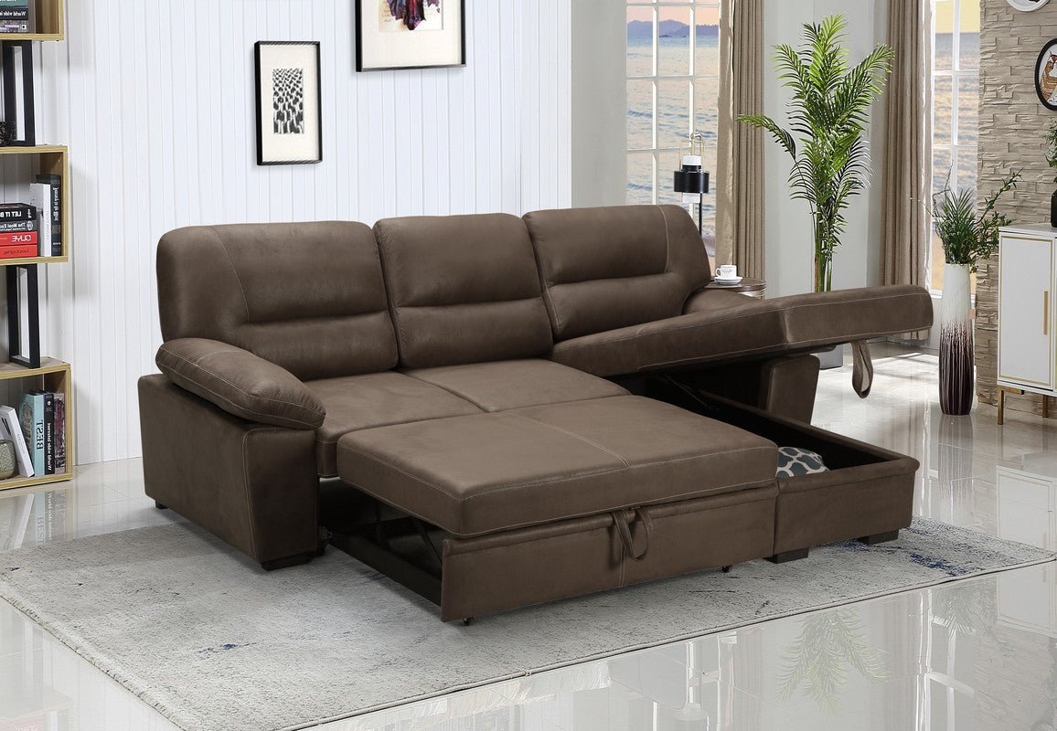 Kipling Saddle Brown Microfiber Reversible Sleeper Sectional