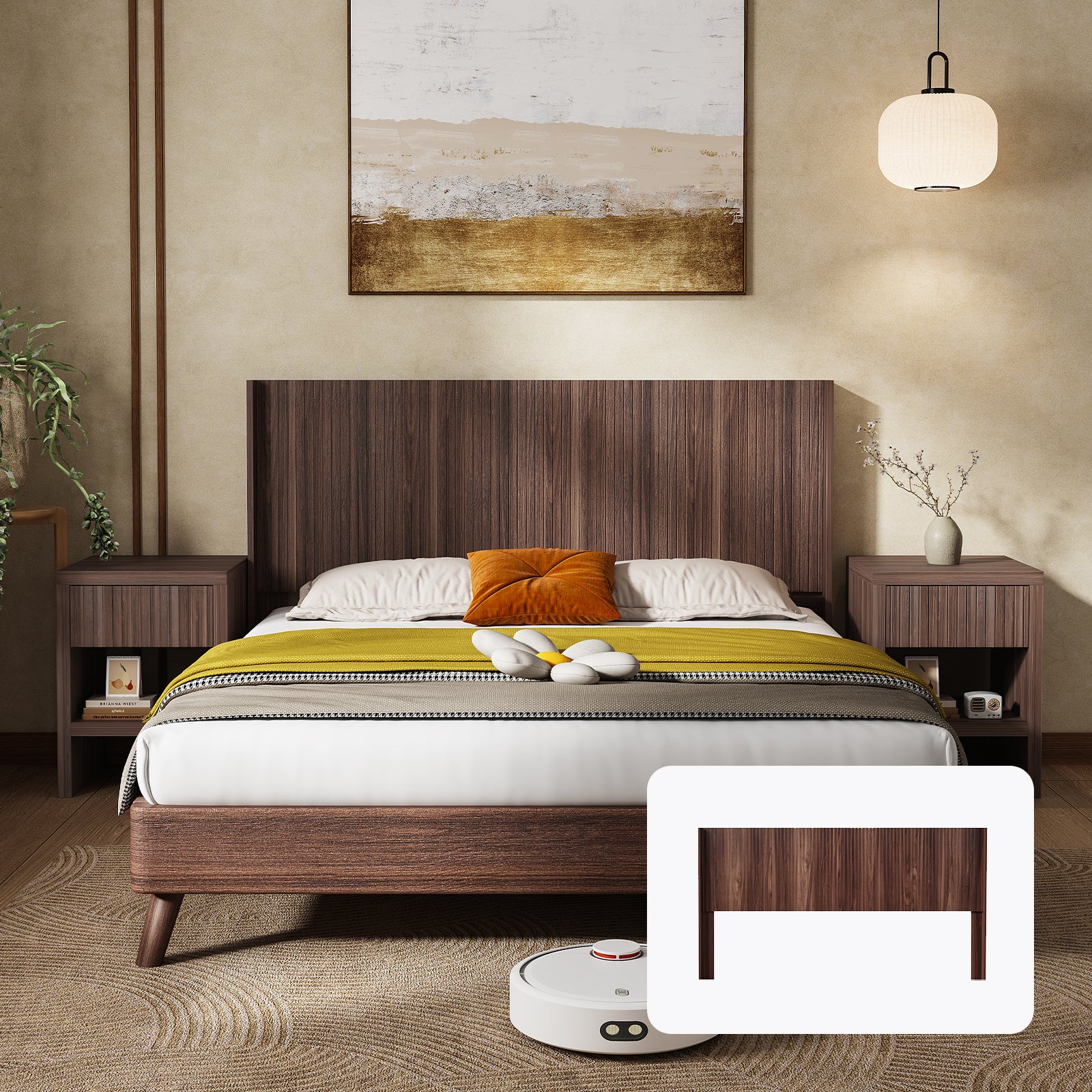 Wood Headboard Queen Size, 64.4' Wide Wooden Queen Headboard Only, Modern Farmhouse Headboards, Wall Mounted Fluted Panel, Wingback Boho Headboards, Walnut