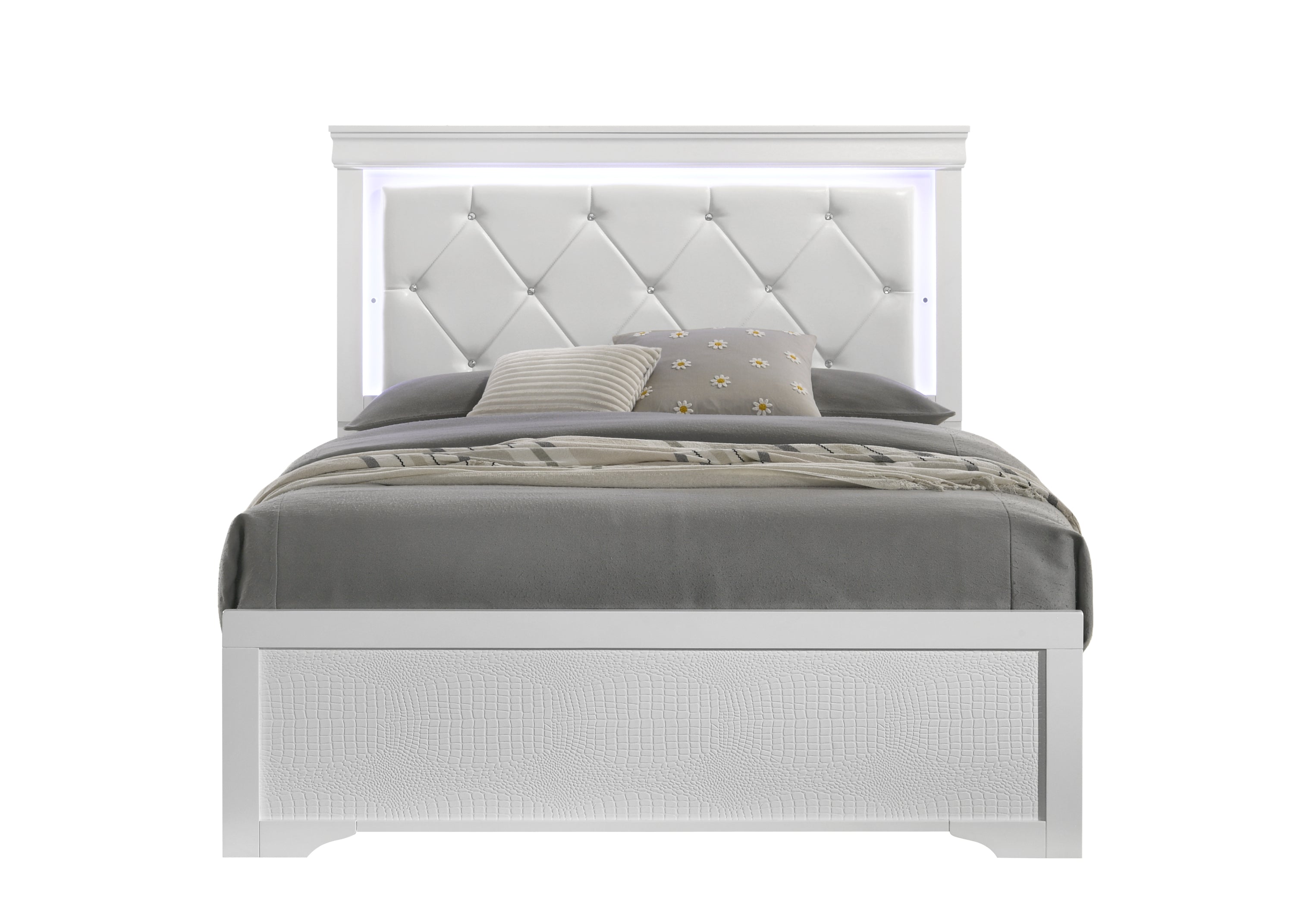 Blaze Upholstered Modern Style Full Bed Made with LED Headboard & Wood in White(CA INVENTORY)