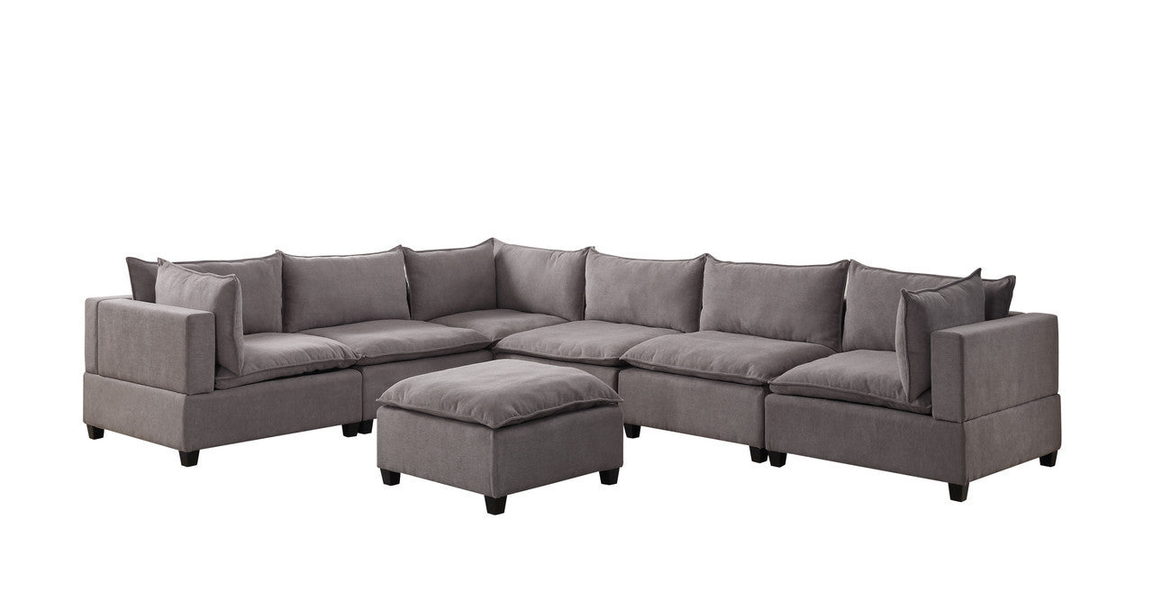 Madison 157" Light Gray Fabric 7 Piece Modular Sectional Sofa with Ottoman