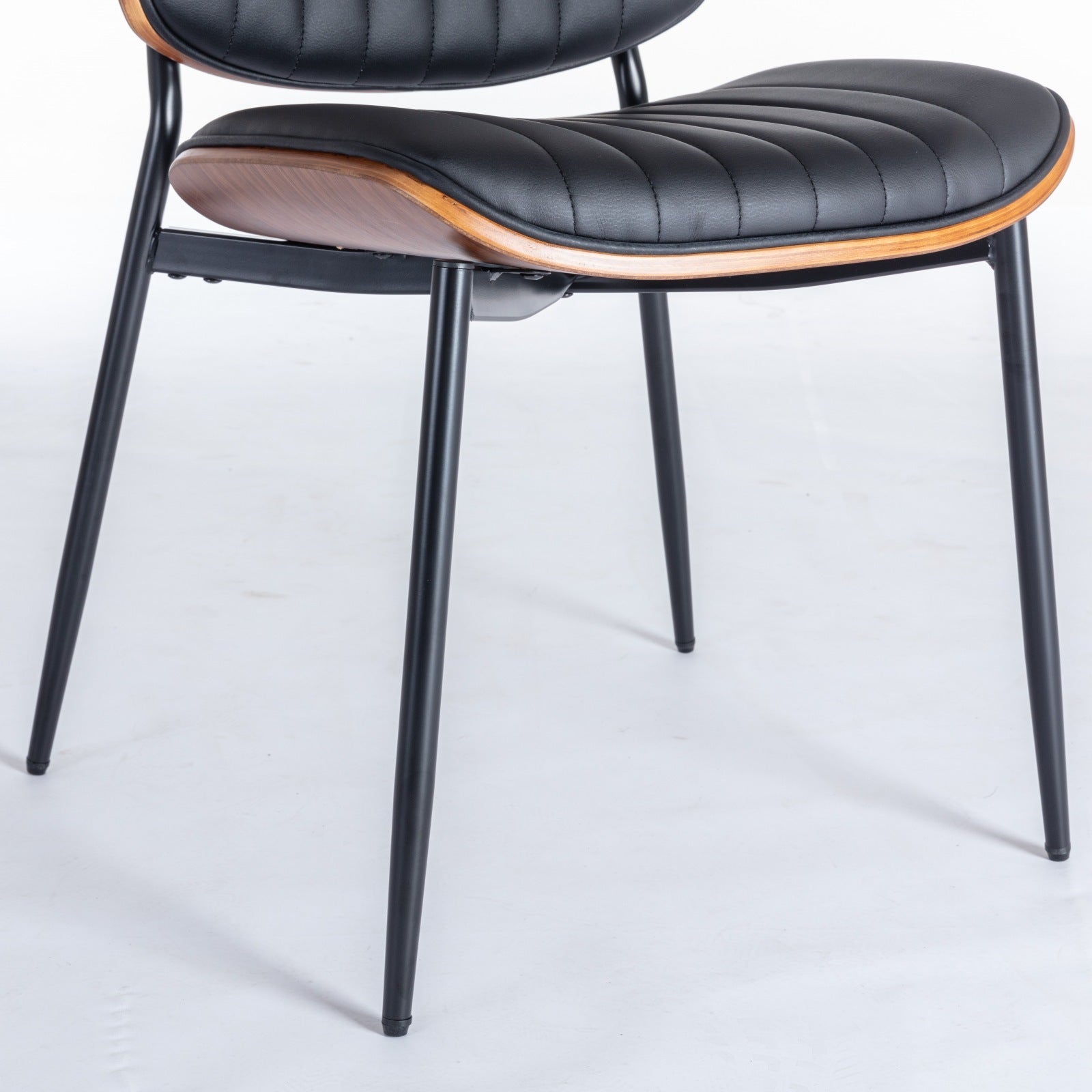 A&A Furniture, Dining Chairs Set of 2 Mid Century Modern Retro Faux Leather Chair with Walnut Bentwood Back Upholstered Seat Metal Legs Adjustable Foot for Kitchen Dining Room Chairs(Black PU)