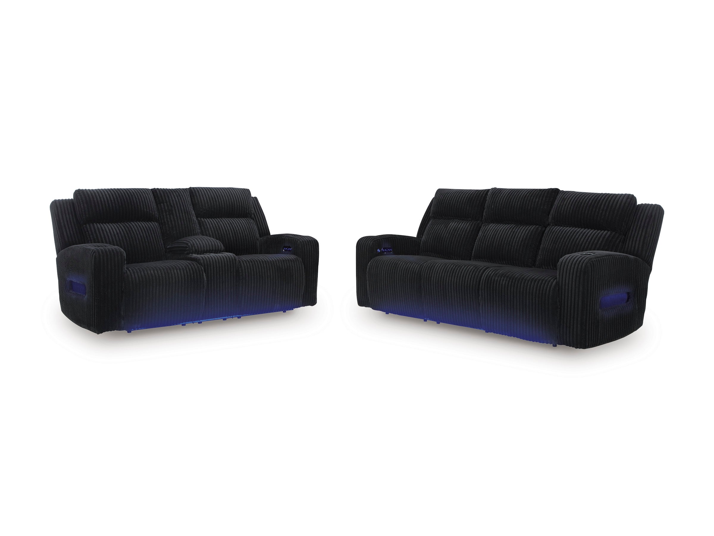 Ashley Forest Lake Black Corduroy Power Reclining Set with LED Lights, view 2