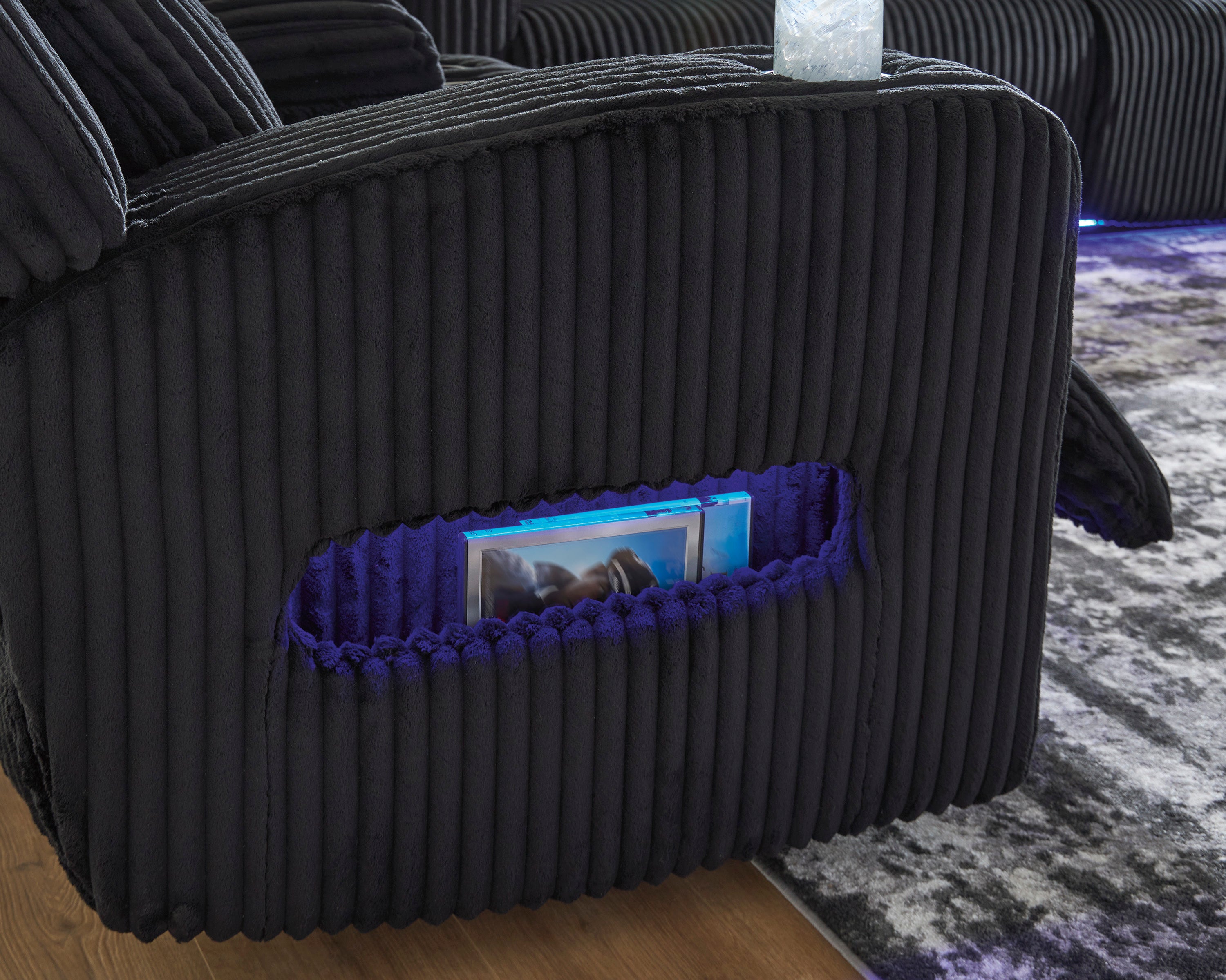 Ashley Forest Lake Black Corduroy Power Reclining Set with LED Lights, view 4