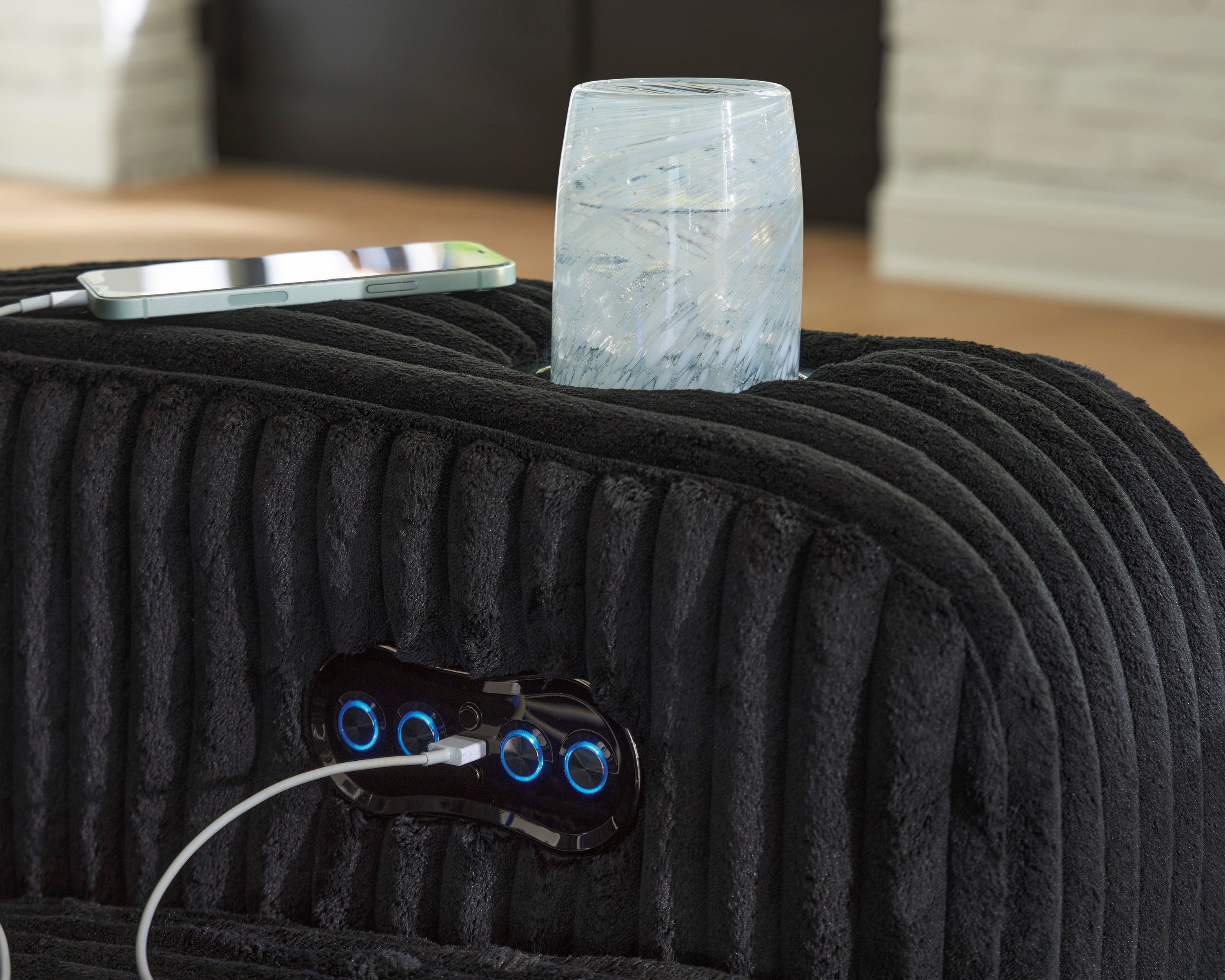 Ashley Forest Lake Black Corduroy Power Reclining Set with LED Lights, view 5