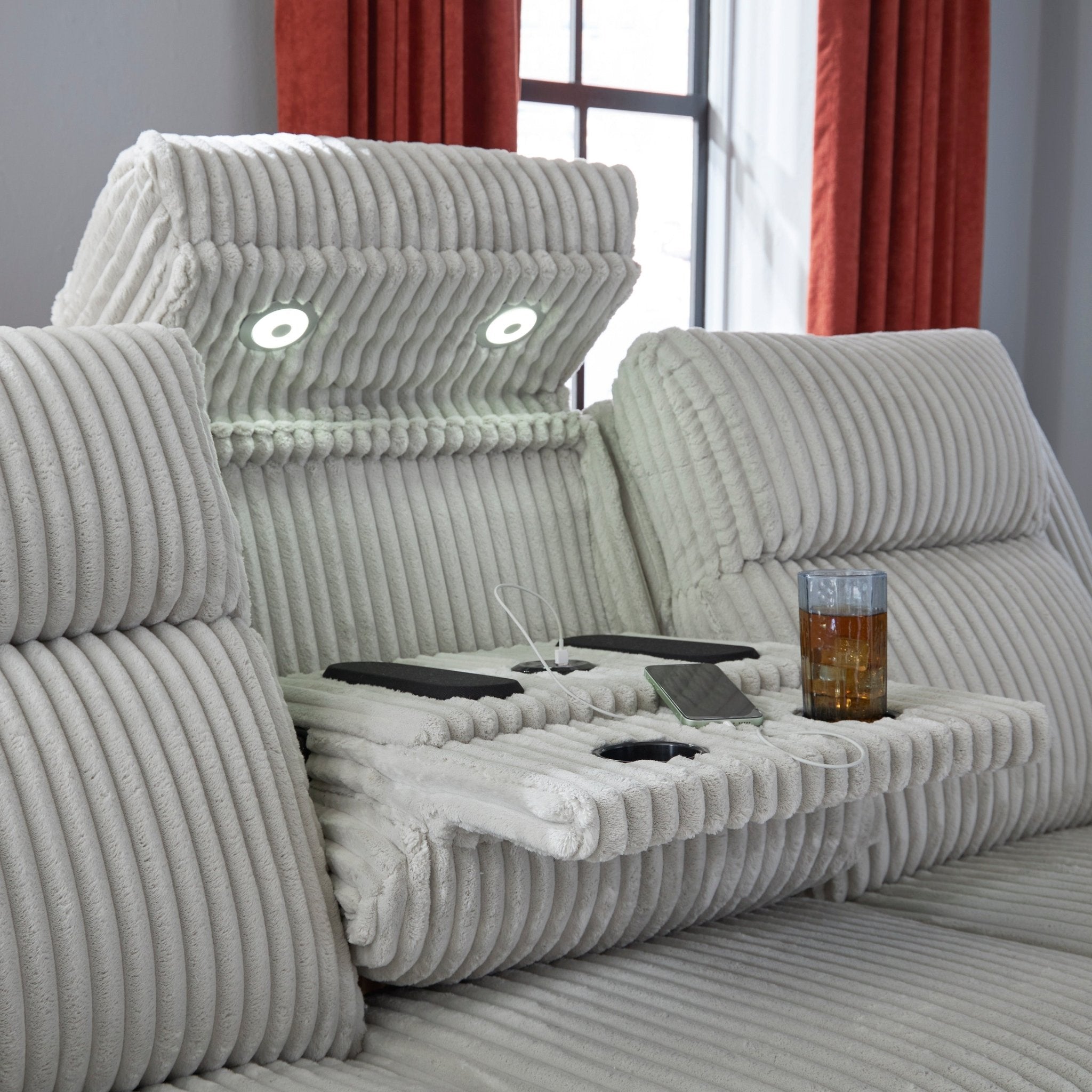 Ashley Forest Light Gray Corduroy Power Reclining Set with LED Lights, view 7