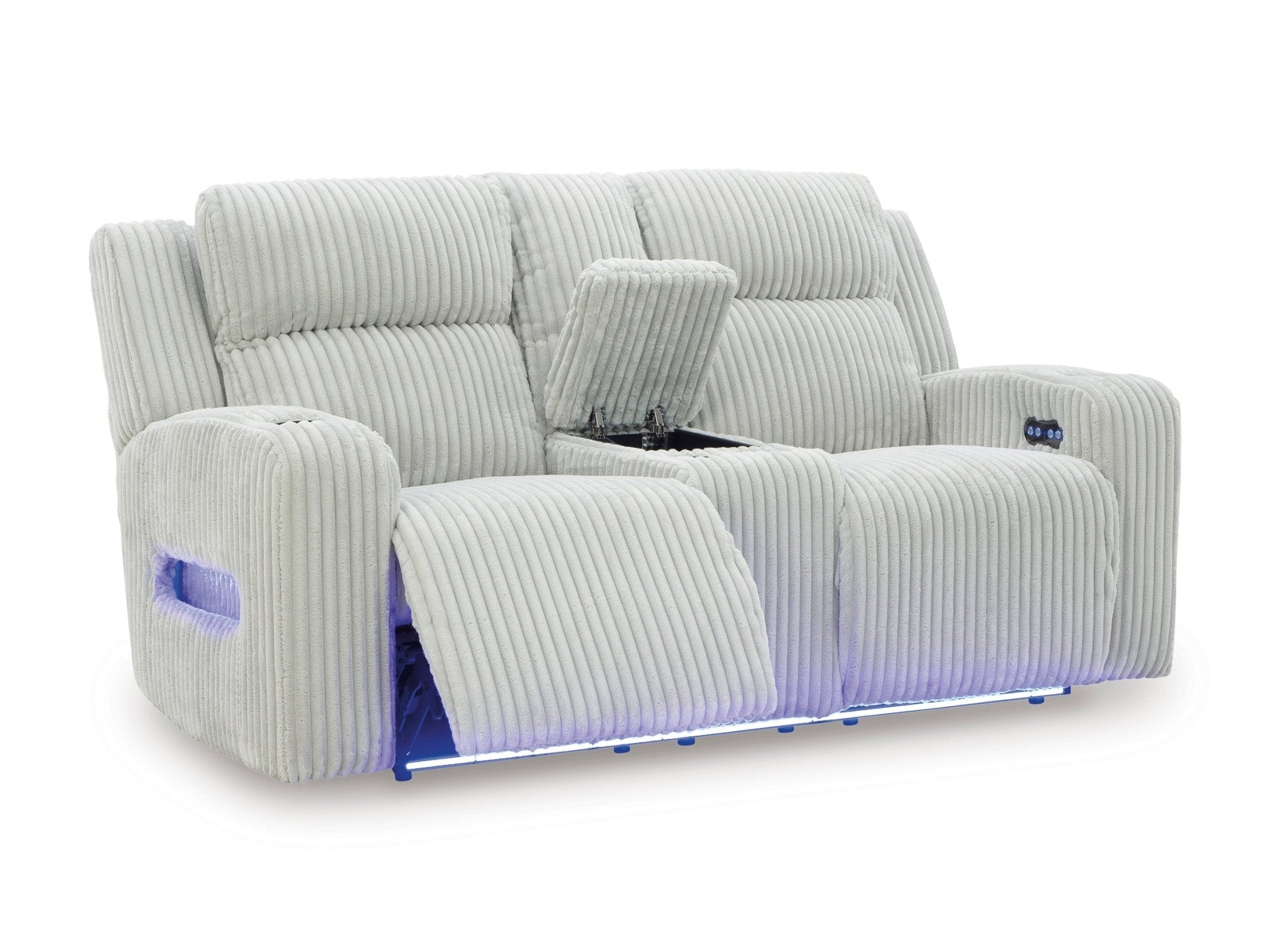 Ashley Forest Light Gray Corduroy Power Reclining Set with LED Lights, view 2