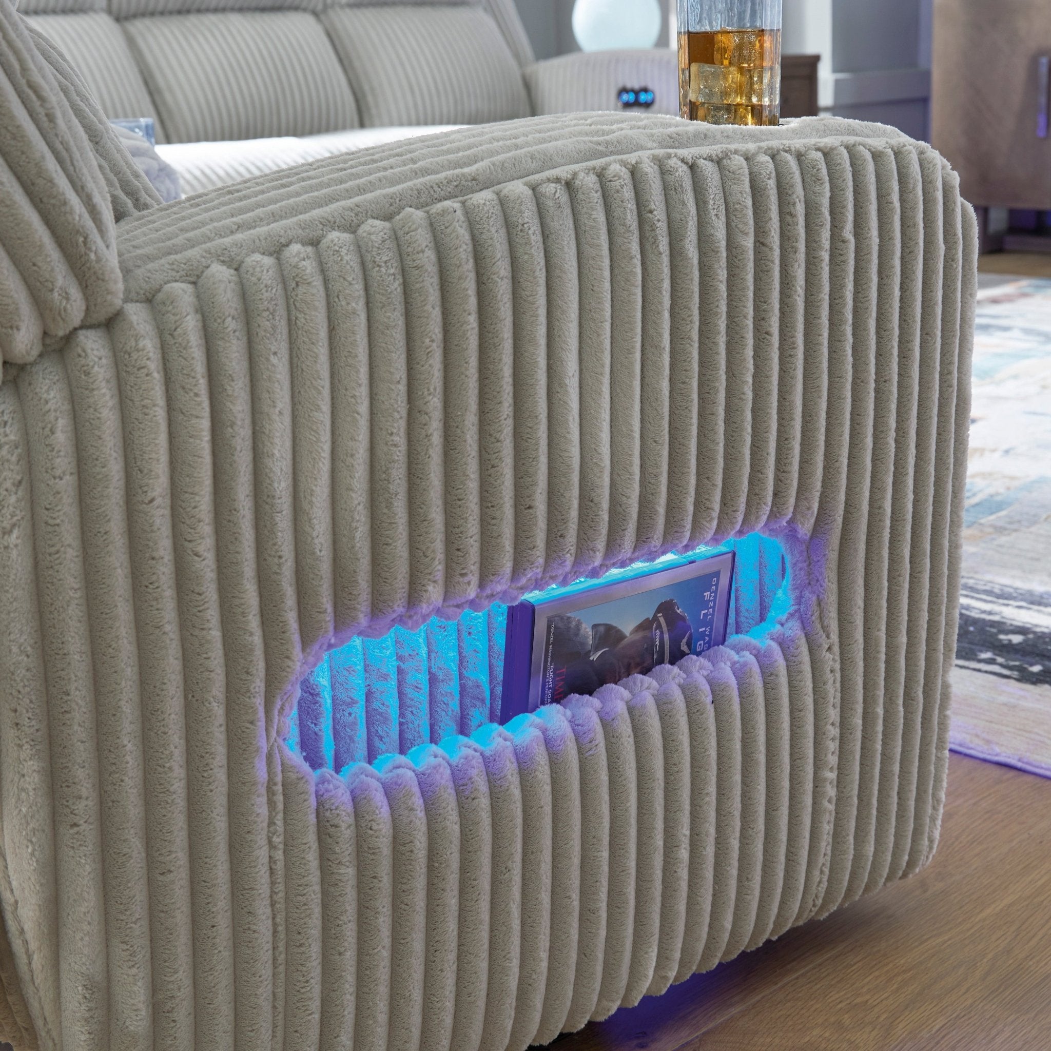 Ashley Forest Light Gray Corduroy Power Reclining Set with LED Lights, view 5