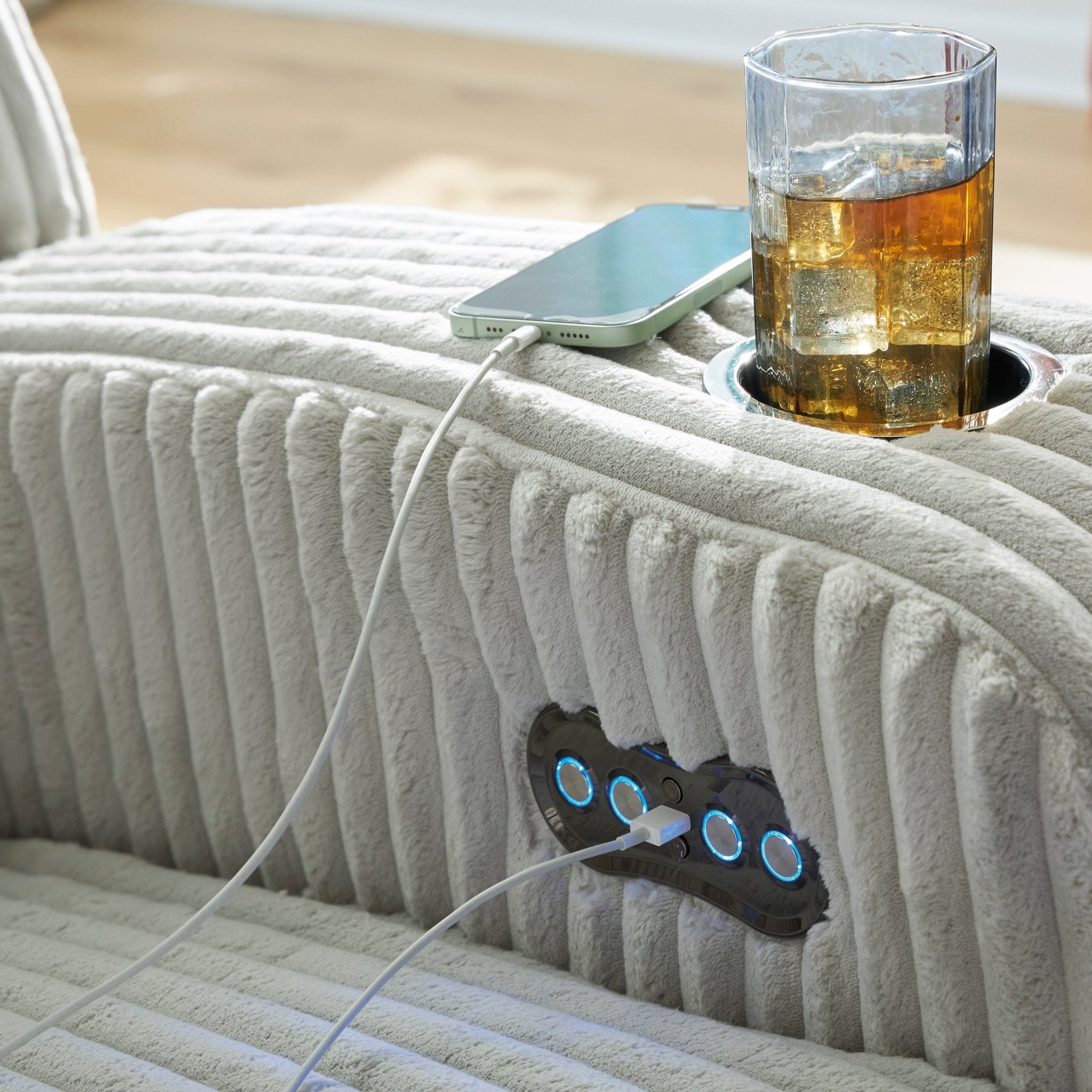 Ashley Forest Light Gray Corduroy Power Reclining Set with LED Lights, view 6