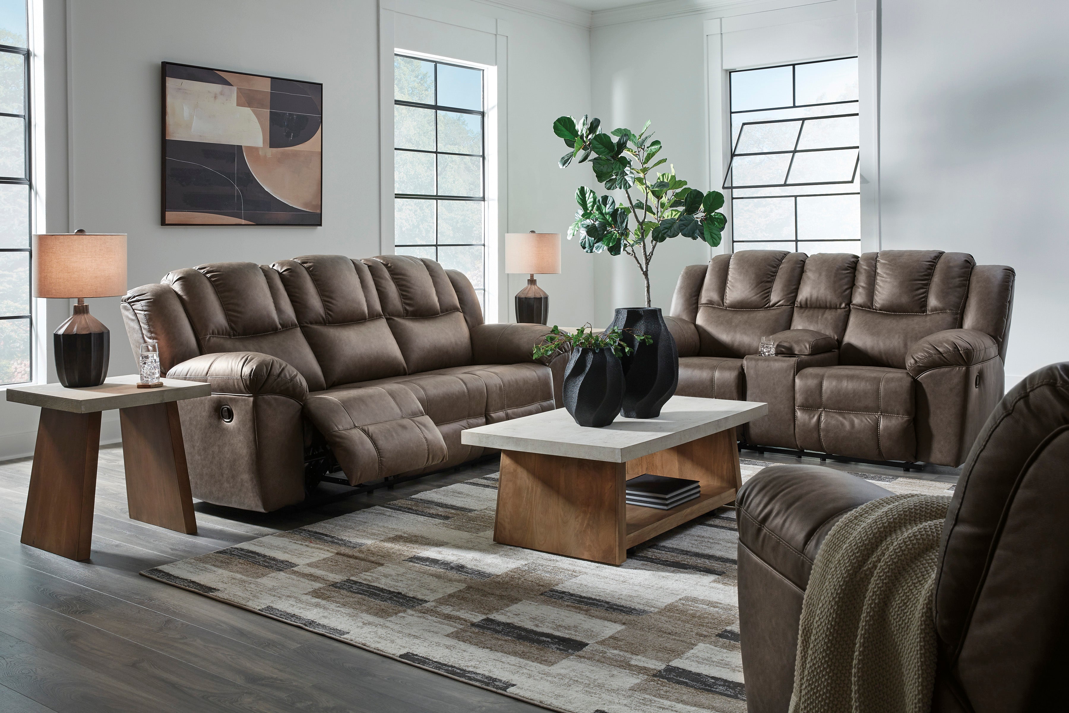 Ashley Lowilla Driftwood Faux Leather Reclining Set