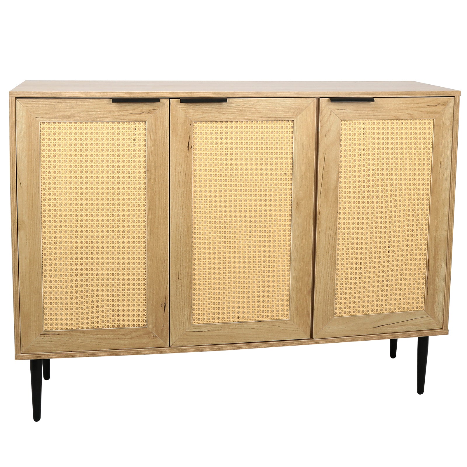 47.24 '' Wide Elegant Kitchen Buffet Storage  Cabinet with 3 Rattan Doors for Bedroom Living Room Kitchen Cupboard Wooden Furniture with 3-Tier Shelving ,Natural Color