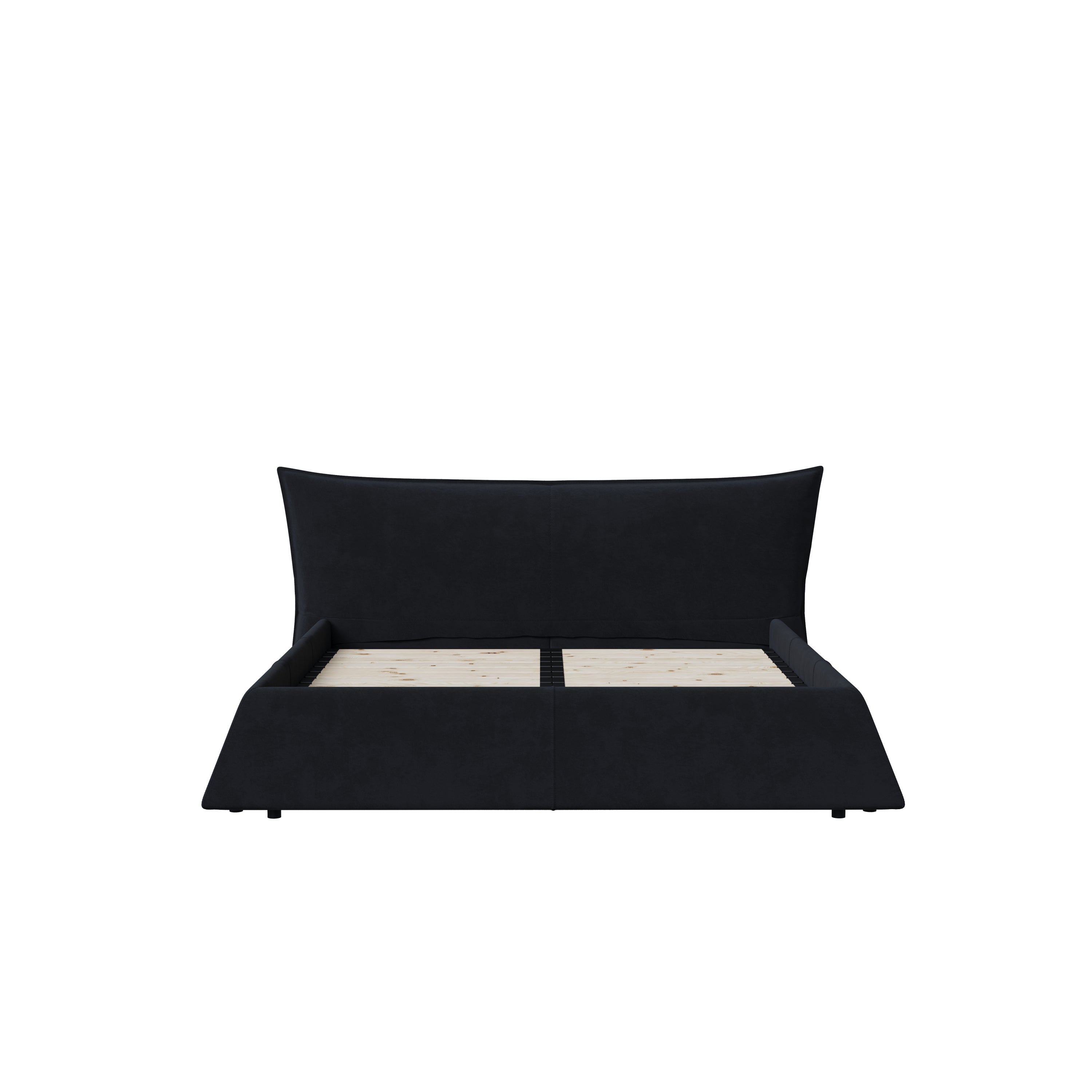 King Size Upholstered Platform Bed with Special Shaped Velvet  Headboard, Metal & Solid Wood Frame,Black