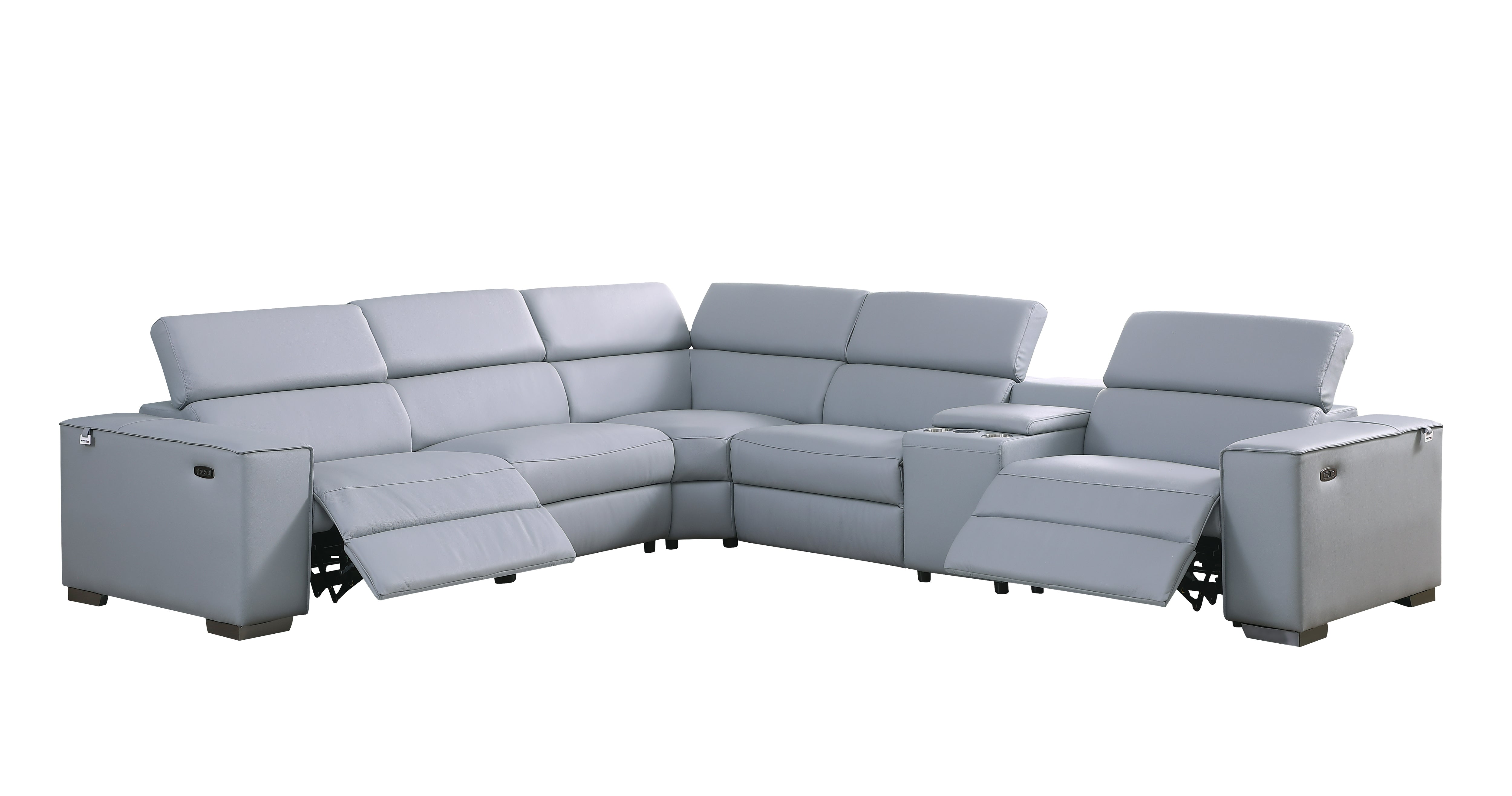 Picasso II Light Blue Italian Leather 6-Piece Power Reclining Sectional, view 2