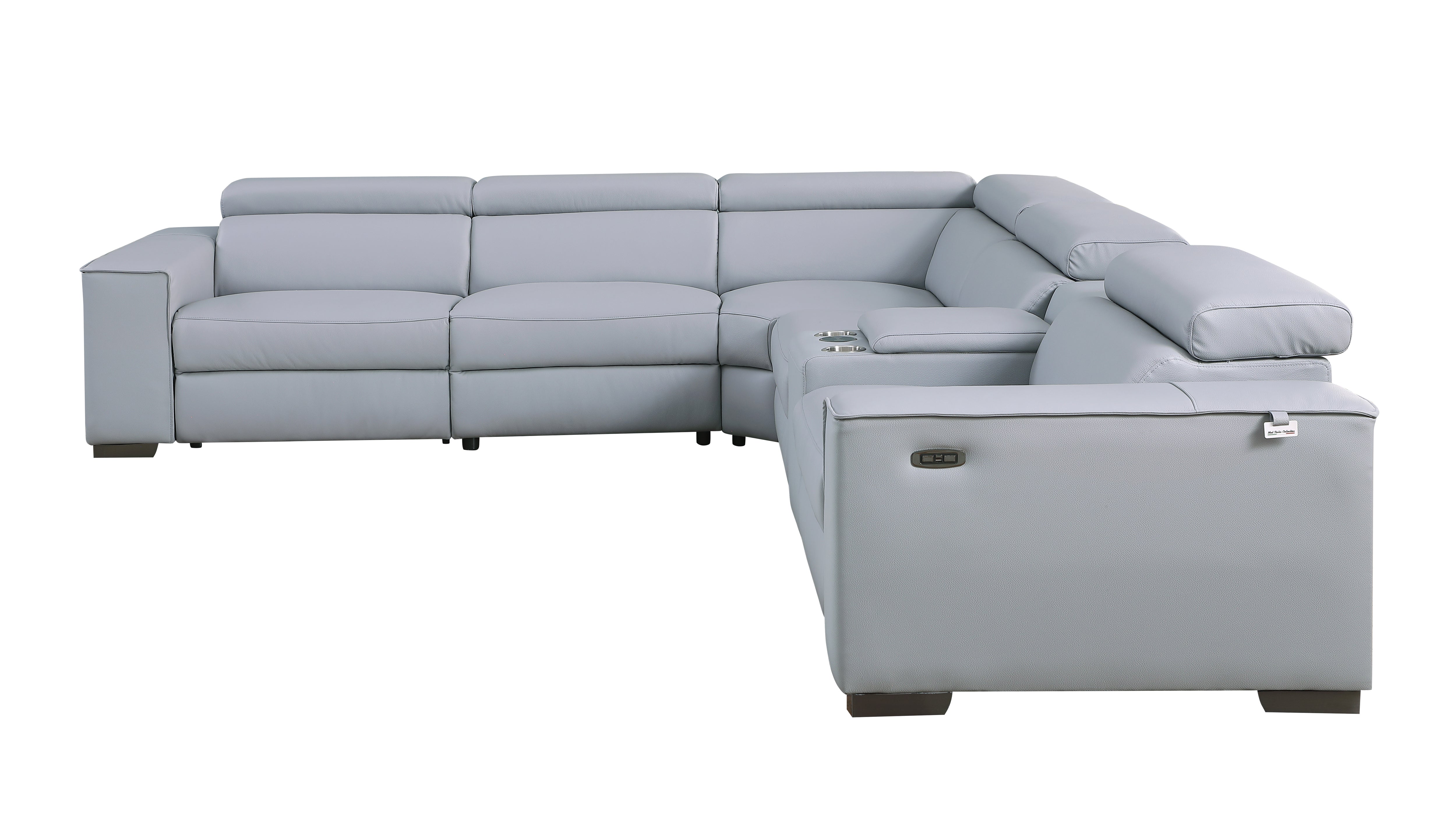 Picasso II Light Blue Italian Leather 6-Piece Power Reclining Sectional, view 10