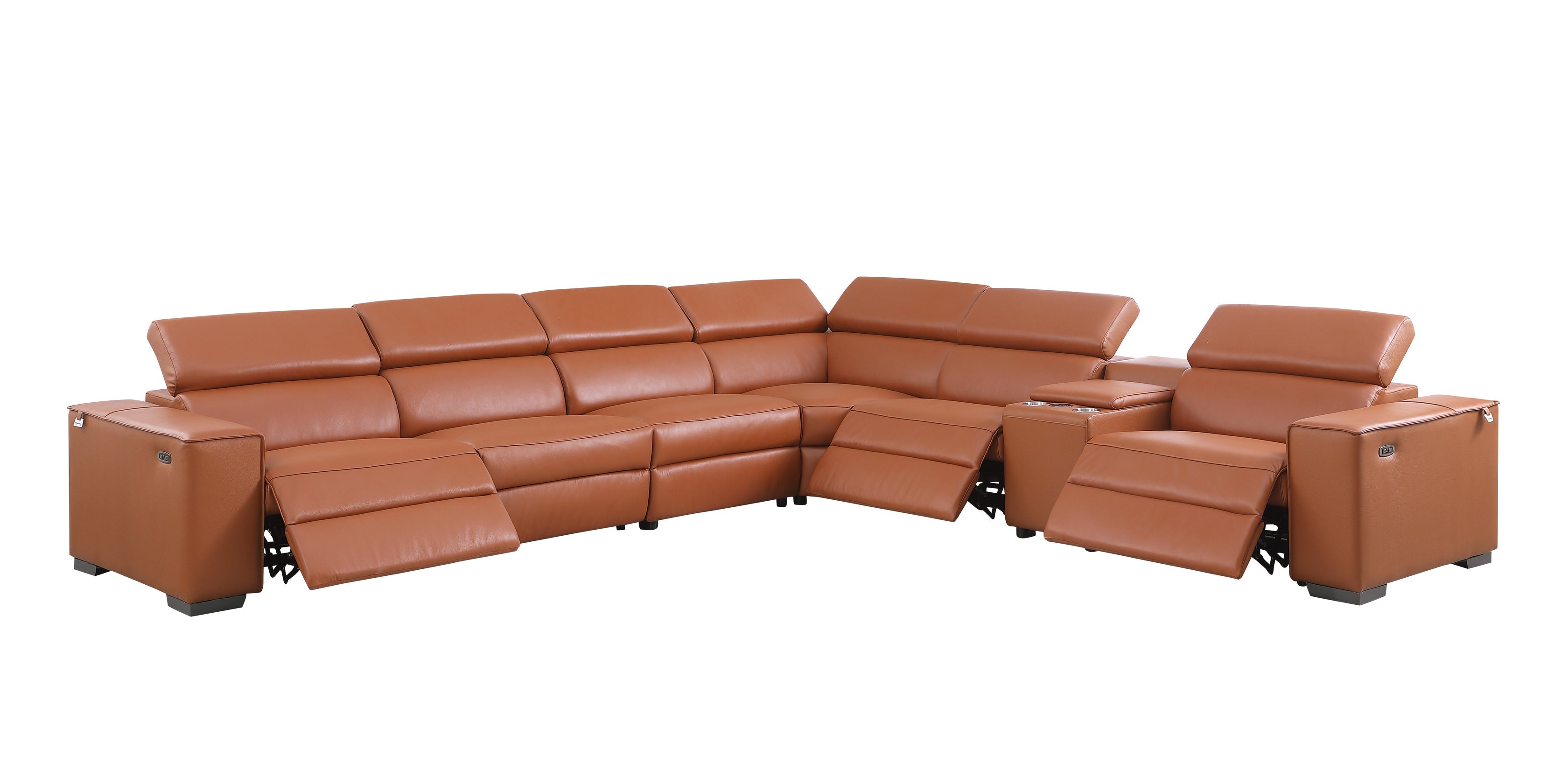 Picasso II Caramel Italian Leather 7-Piece Power Reclining Sectional, view 2