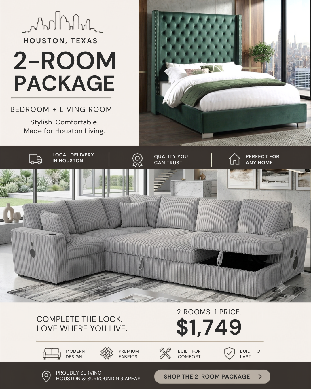 VANDERBUILT CORDUROY OVERSIZED 2 ROOM PACKAGE