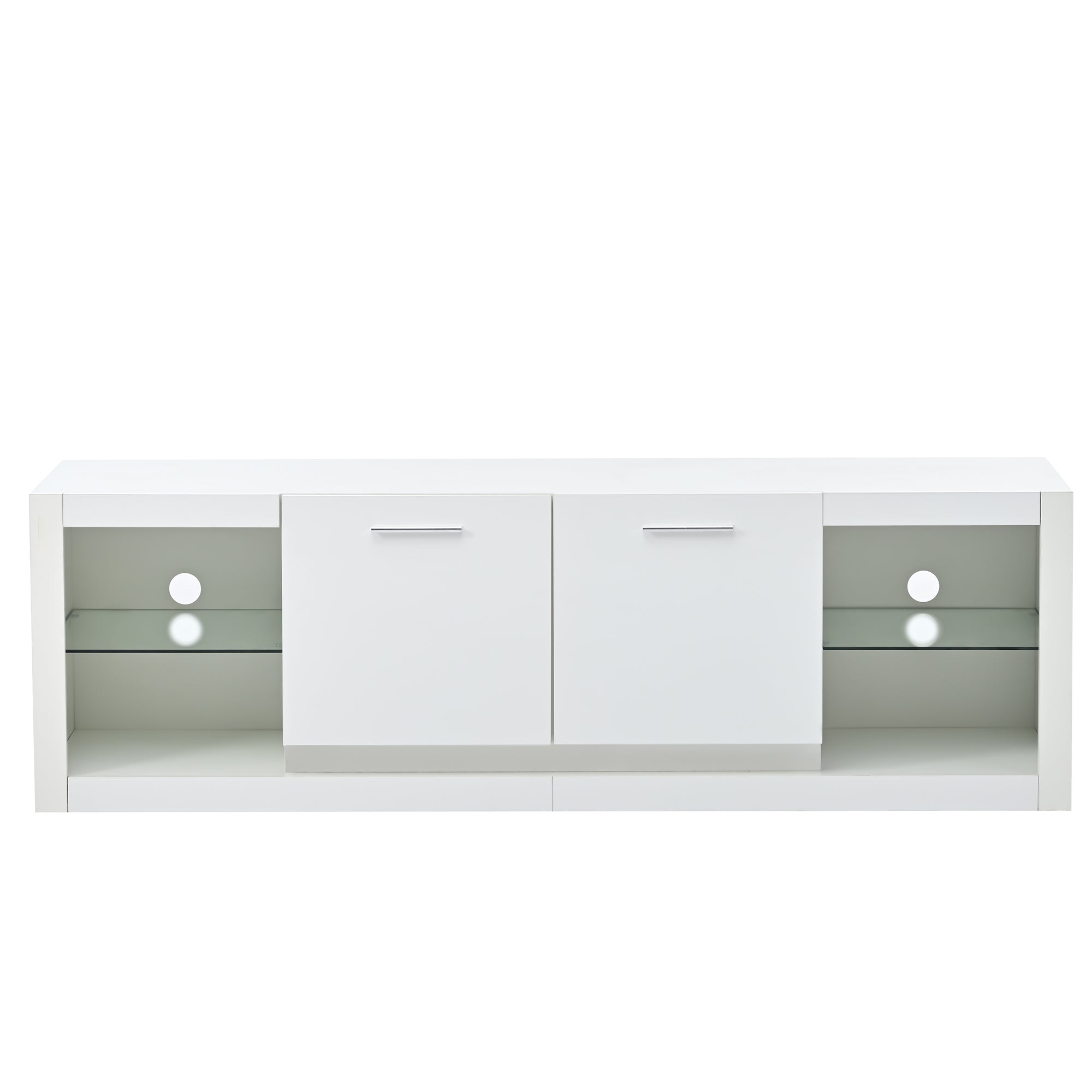 [VIDEO provided] ON-TREND Modern TV Stand with 2 Tempered Glass Shelves, High Gloss Entertainment Center for TVs Up to 70'', Elegant TV Cabinet with LED Color Changing Lights for Living Room, White