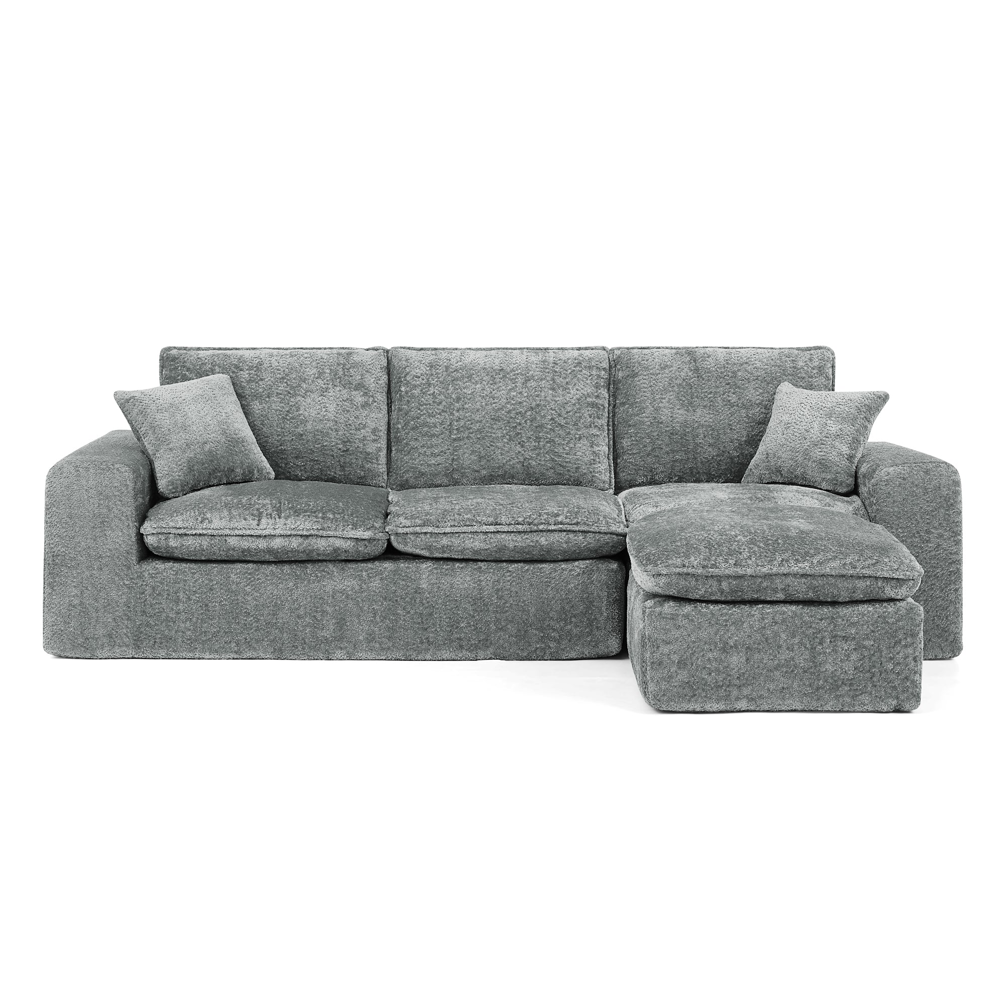 Modern Grey Boucle Sectional Sofa with Reversible Chaise, 107'' Comfy Cloud Couch with Pillows