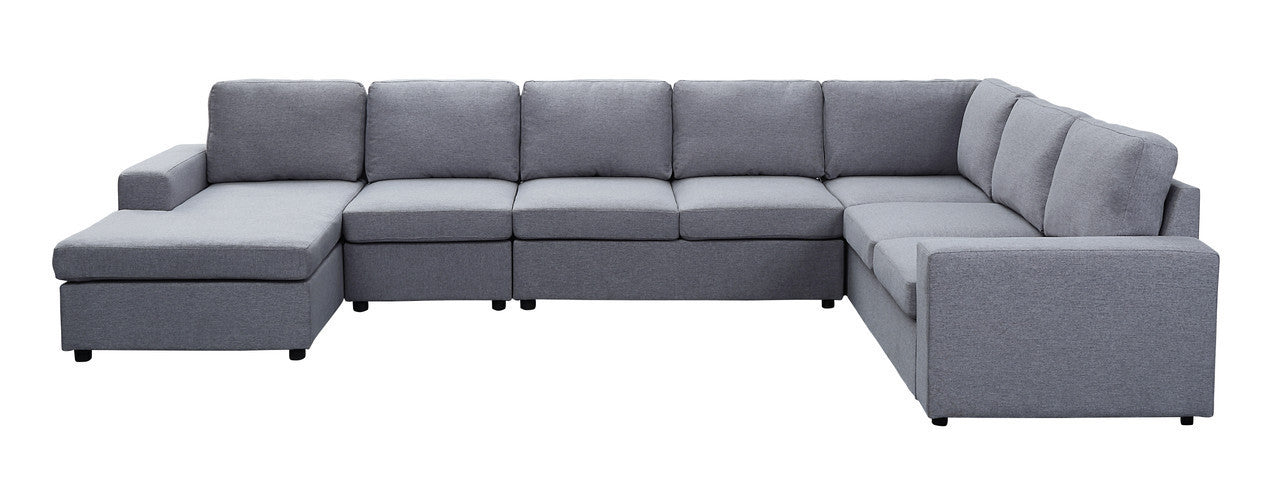 Tifton Light Gray Linen 7 Seat Reversible Modular Sectional Sofa Chaise